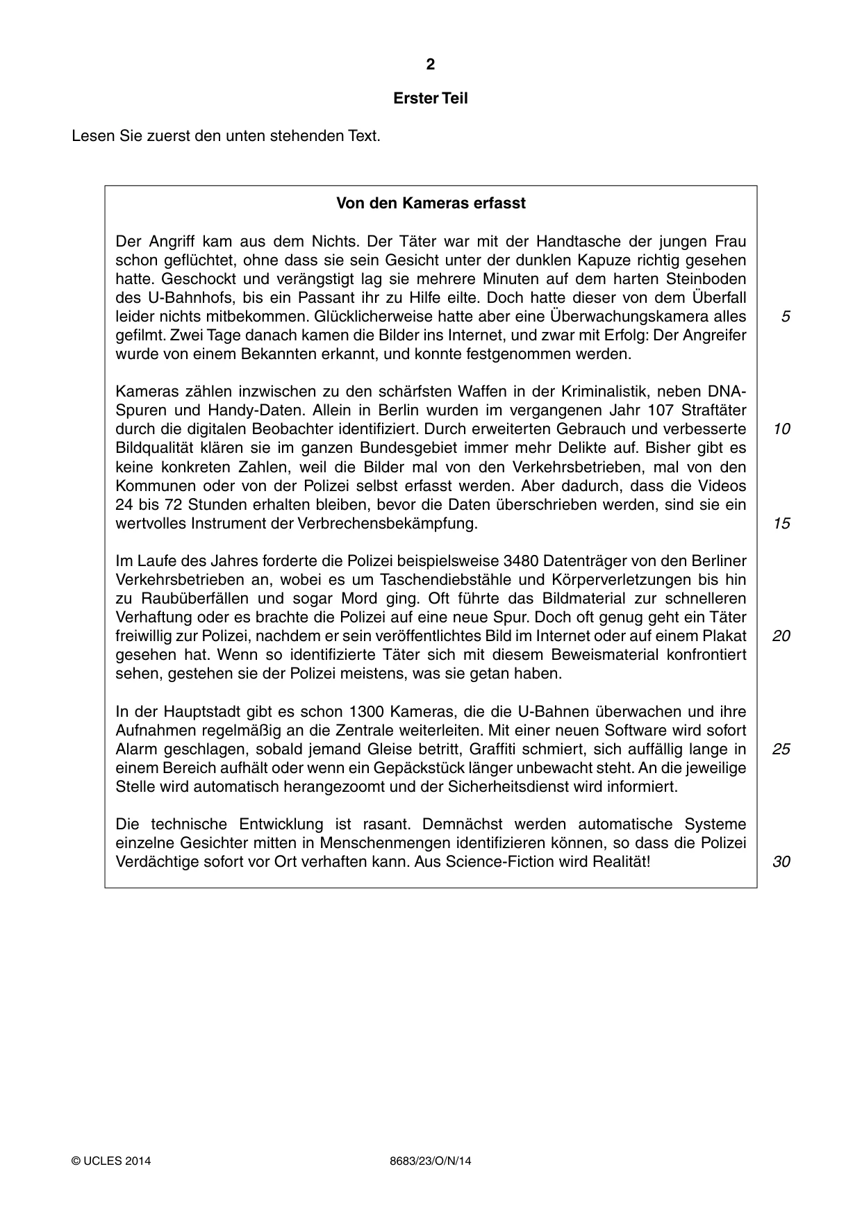 Cambridge A Level German - Language (AS Level only) 8683 2014 Oct/Nov Paper 2 · Variant 3 question paper, page 2 of 8
