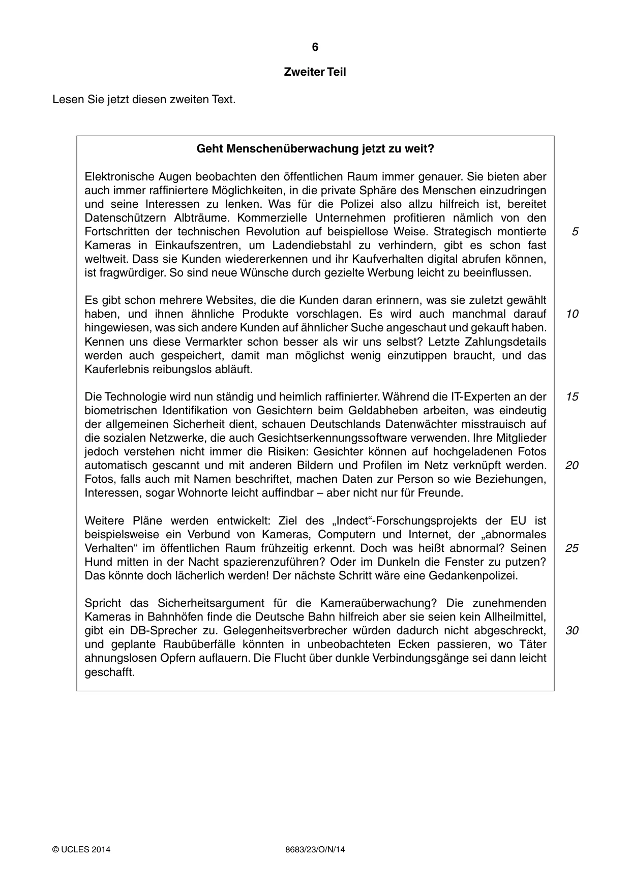 Cambridge A Level German - Language (AS Level only) 8683 2014 Oct/Nov Paper 2 · Variant 3 question paper, page 6 of 8