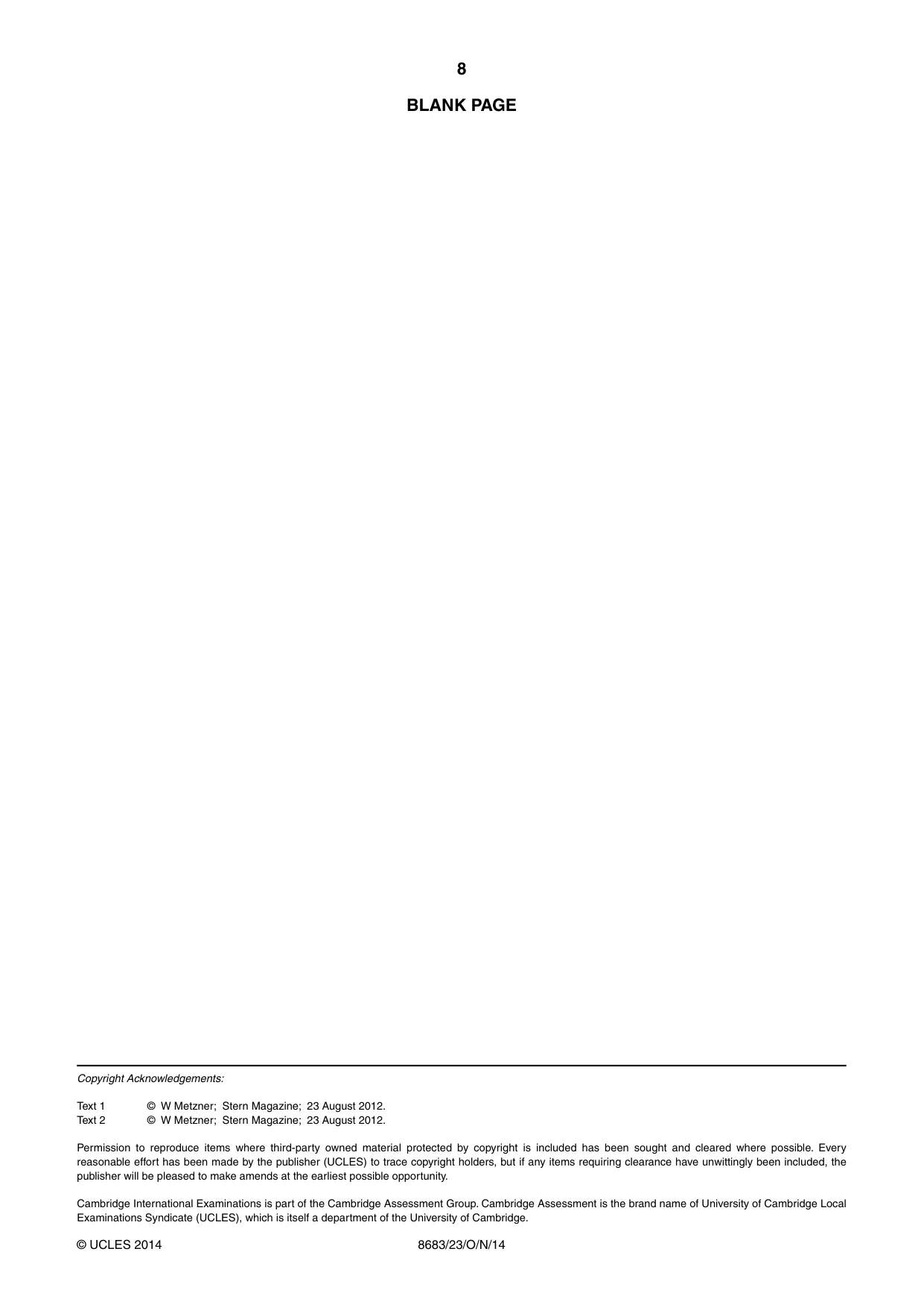 Cambridge A Level German - Language (AS Level only) 8683 2014 Oct/Nov Paper 2 · Variant 3 question paper, page 8 of 8