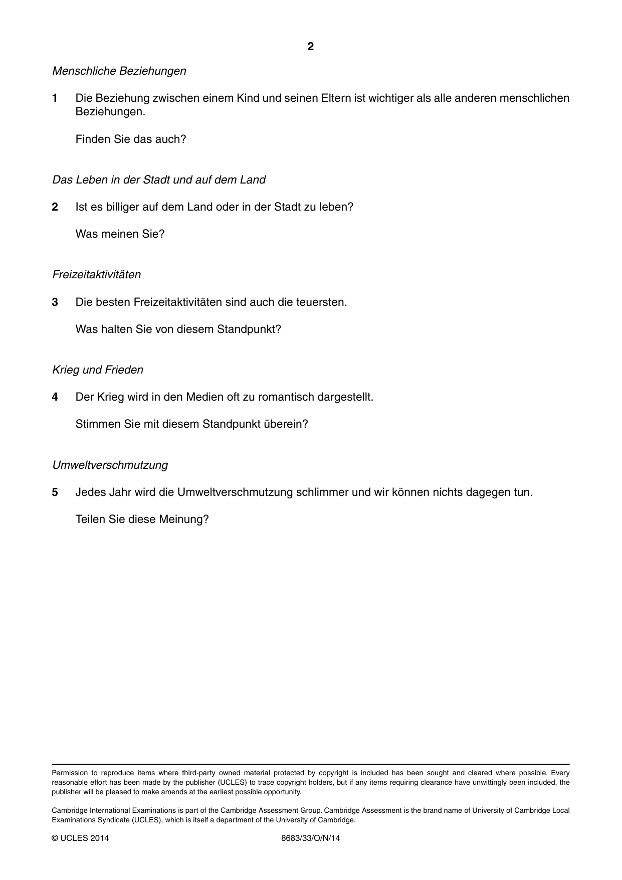 Cambridge A Level German - Language (AS Level only) 8683 2014 Oct/Nov Paper 3 · Variant 3 question paper, page 2 of 2
