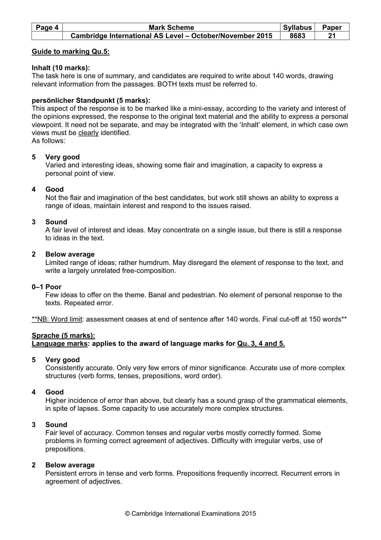 Mark scheme, page 4 of 5