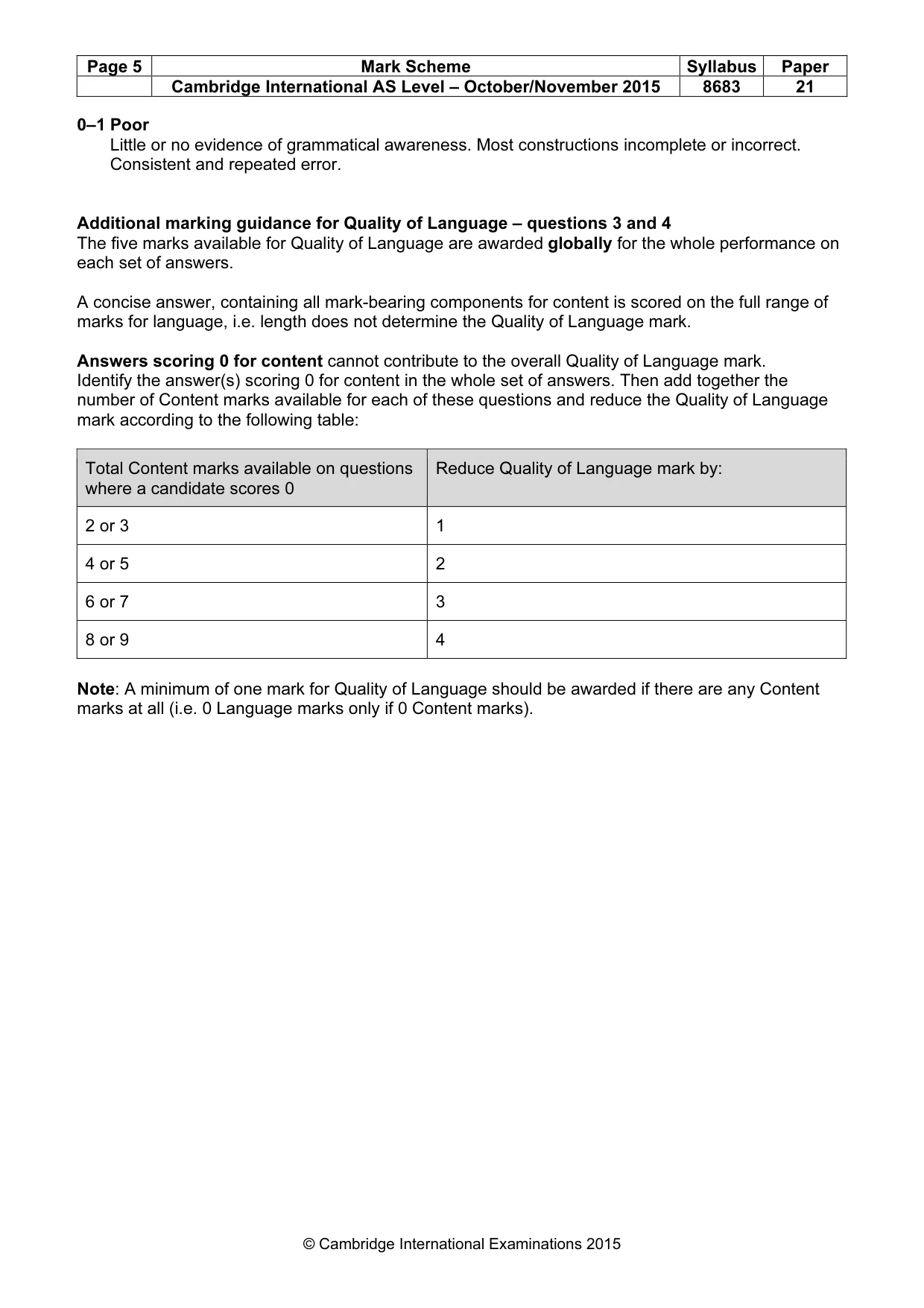 Mark scheme, page 5 of 5