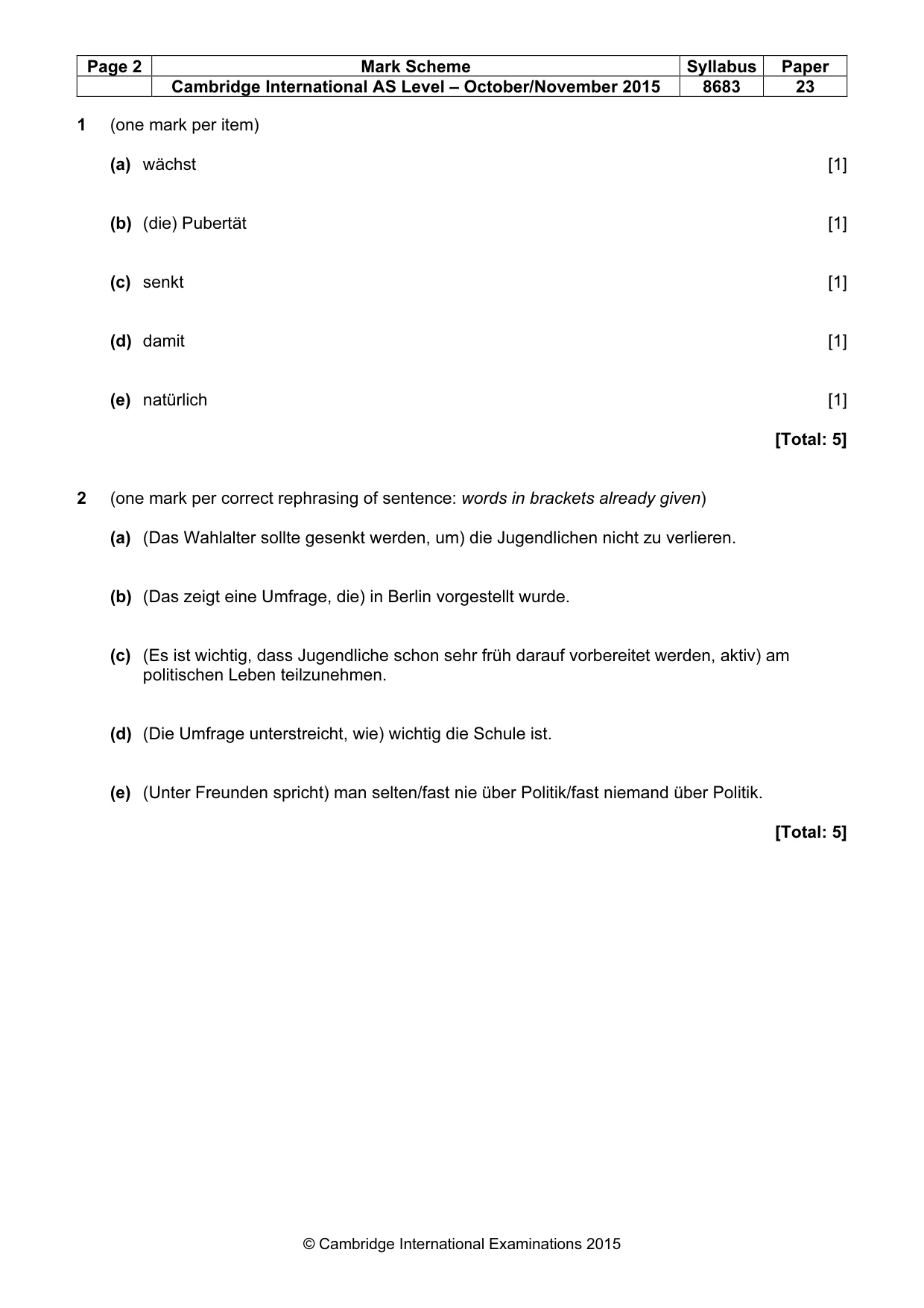 Mark scheme, page 2 of 6