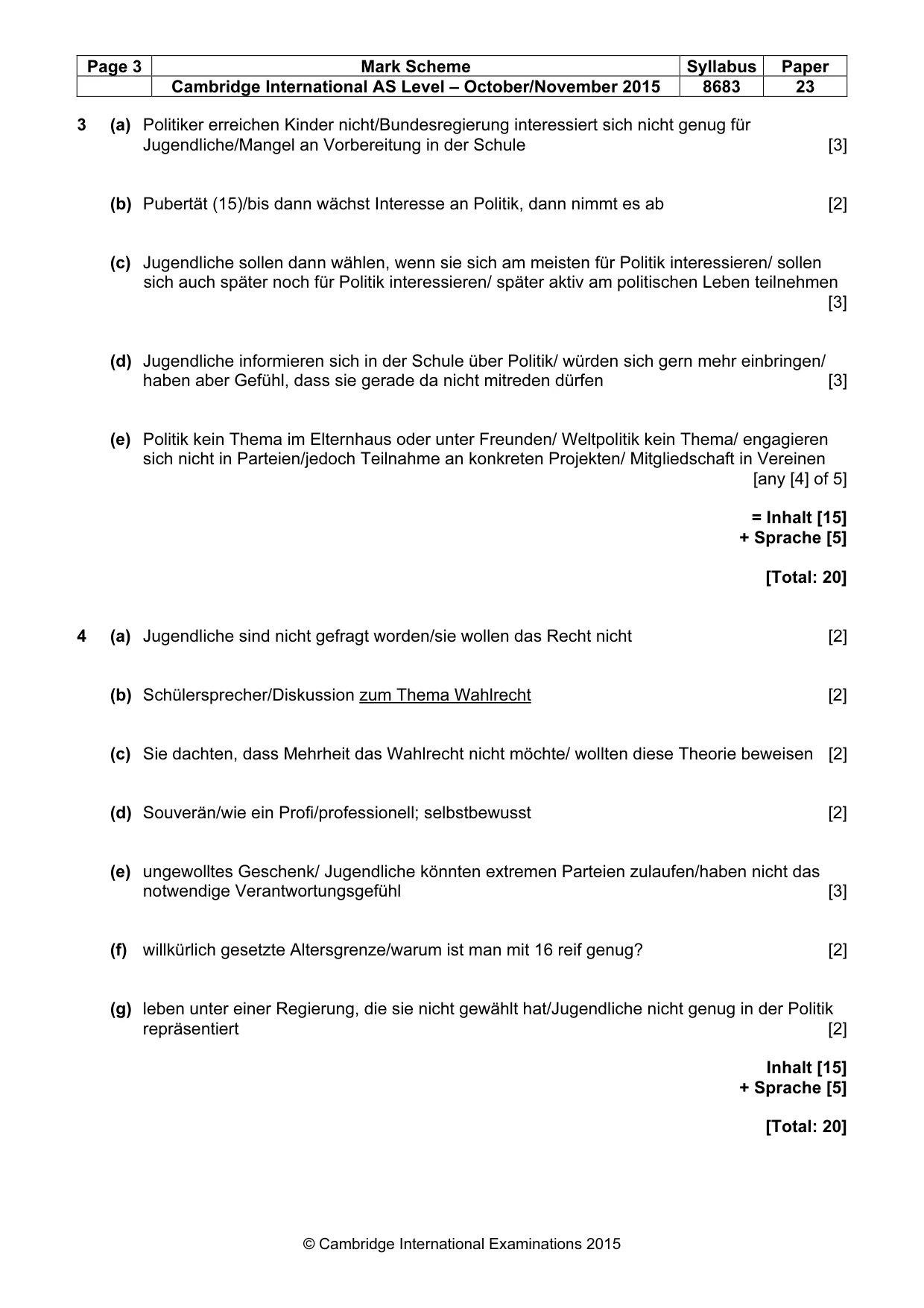 Mark scheme, page 3 of 6