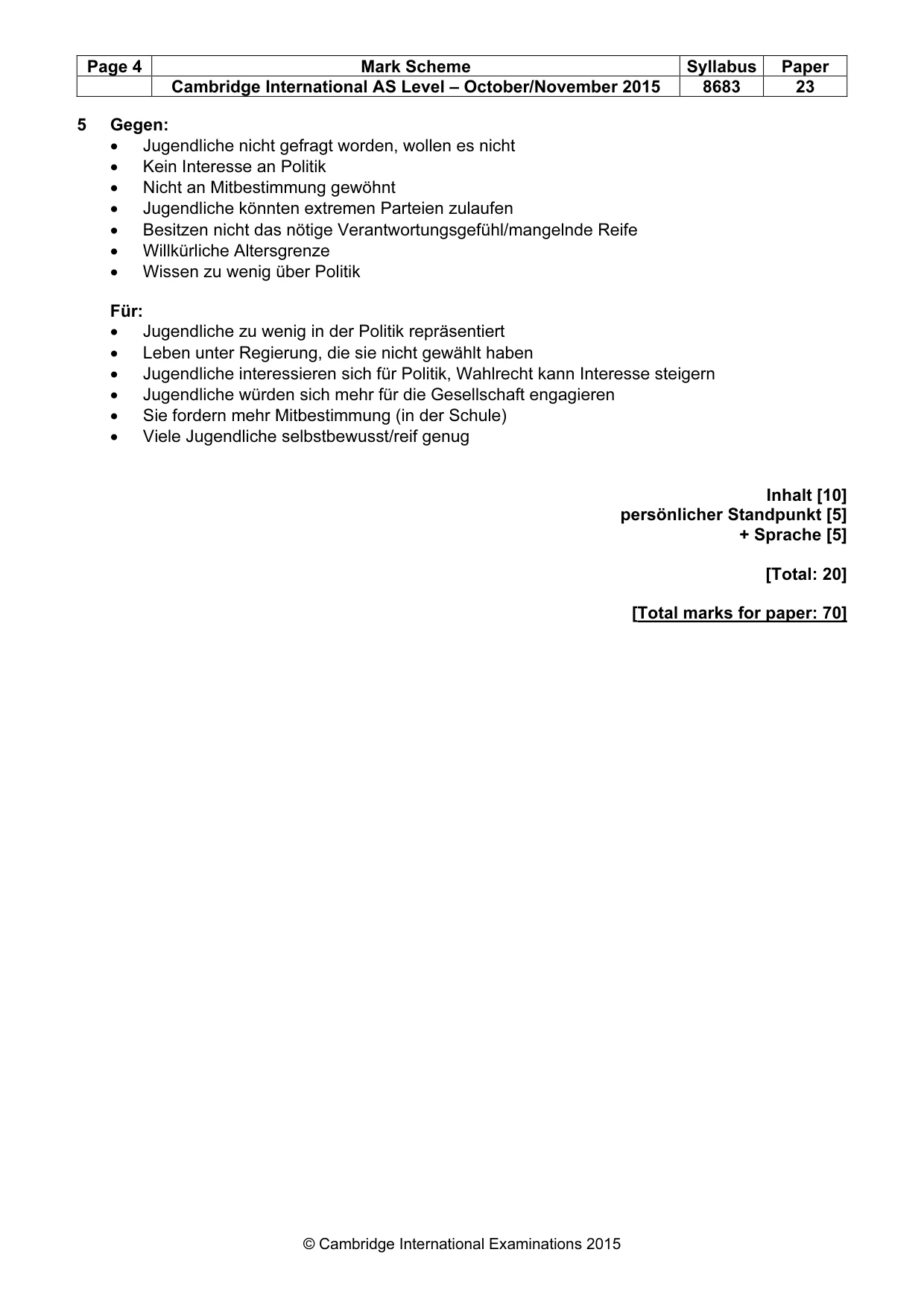 Mark scheme, page 4 of 6