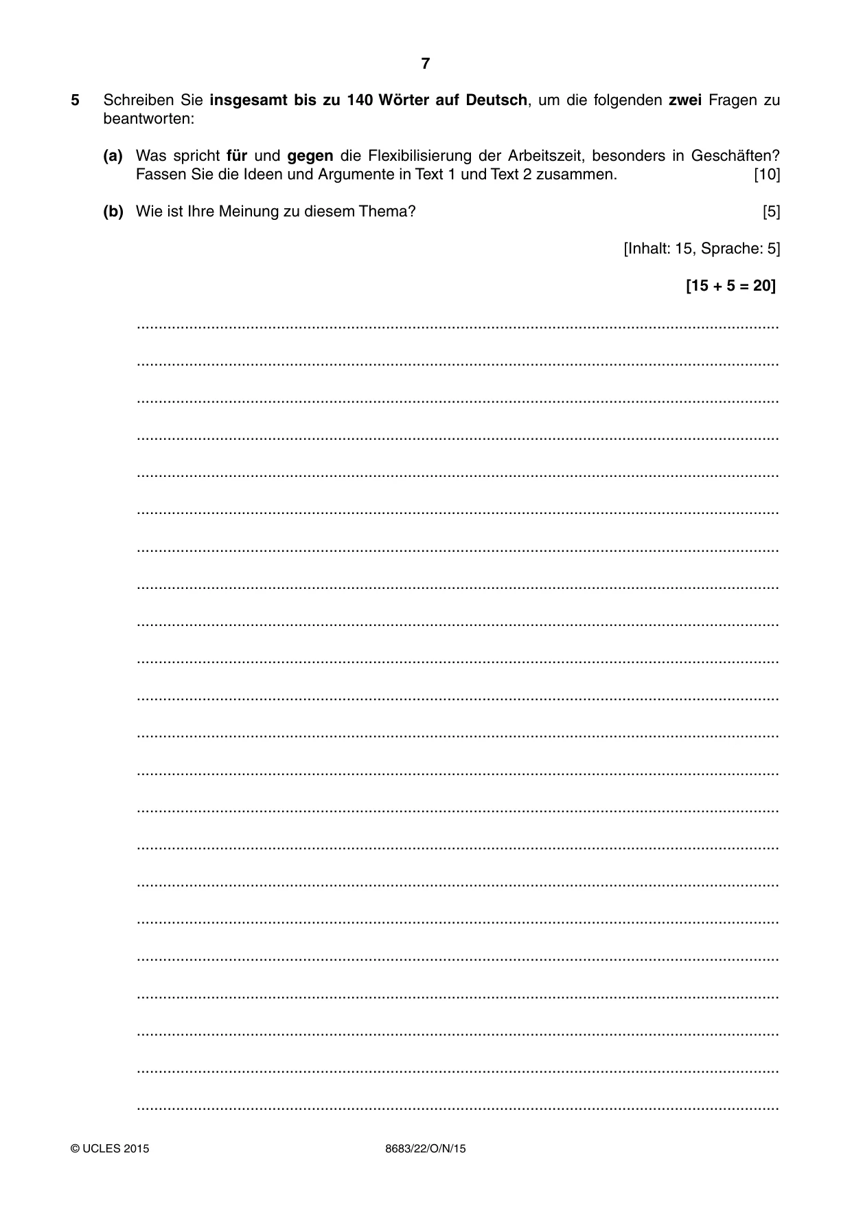 Cambridge A Level German - Language (AS Level only) 8683 2015 Oct/Nov Paper 2 · Variant 2 question paper, page 7 of 8