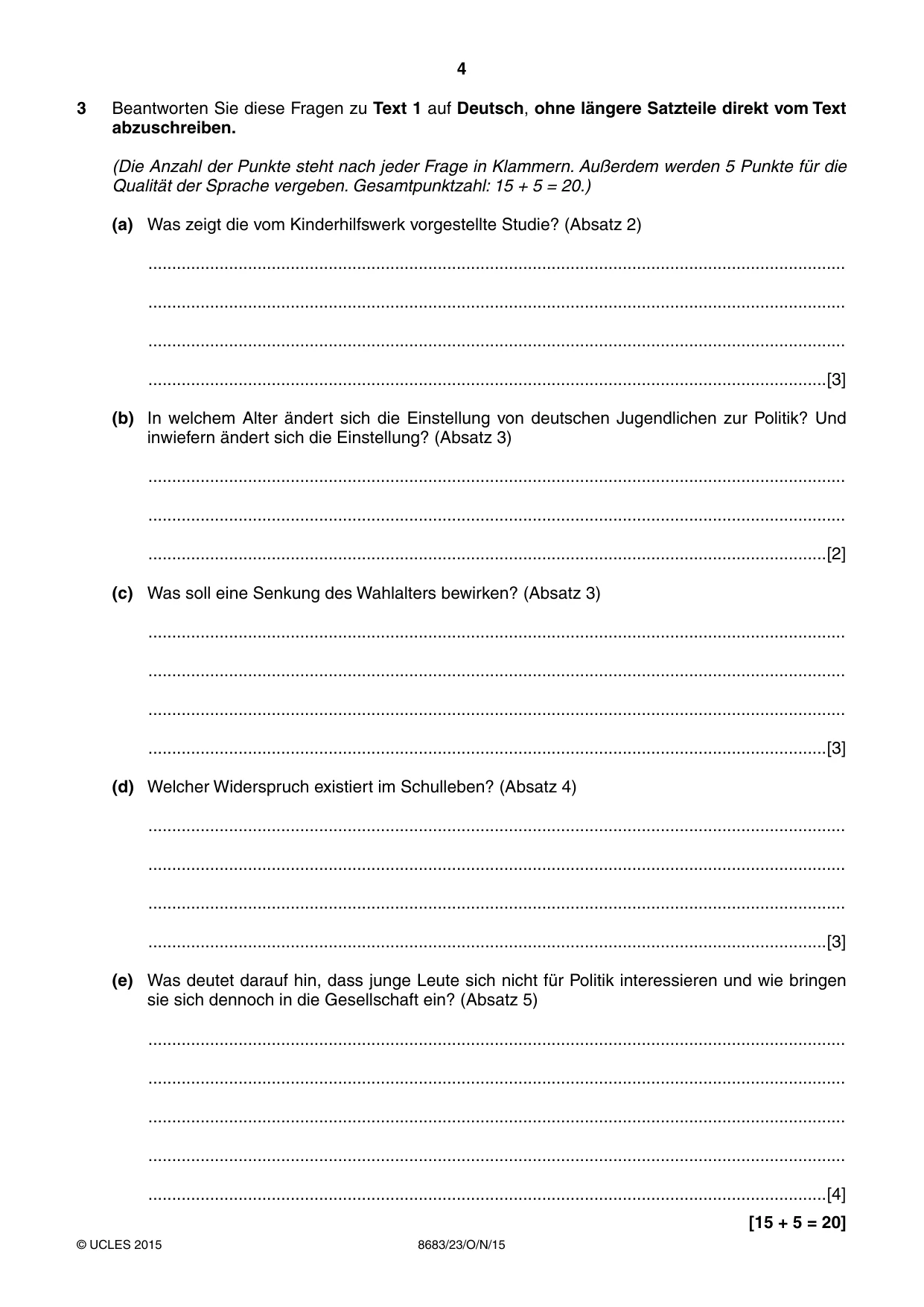 Cambridge A Level German - Language (AS Level only) 8683 2015 Oct/Nov Paper 2 · Variant 3 question paper, page 4 of 8