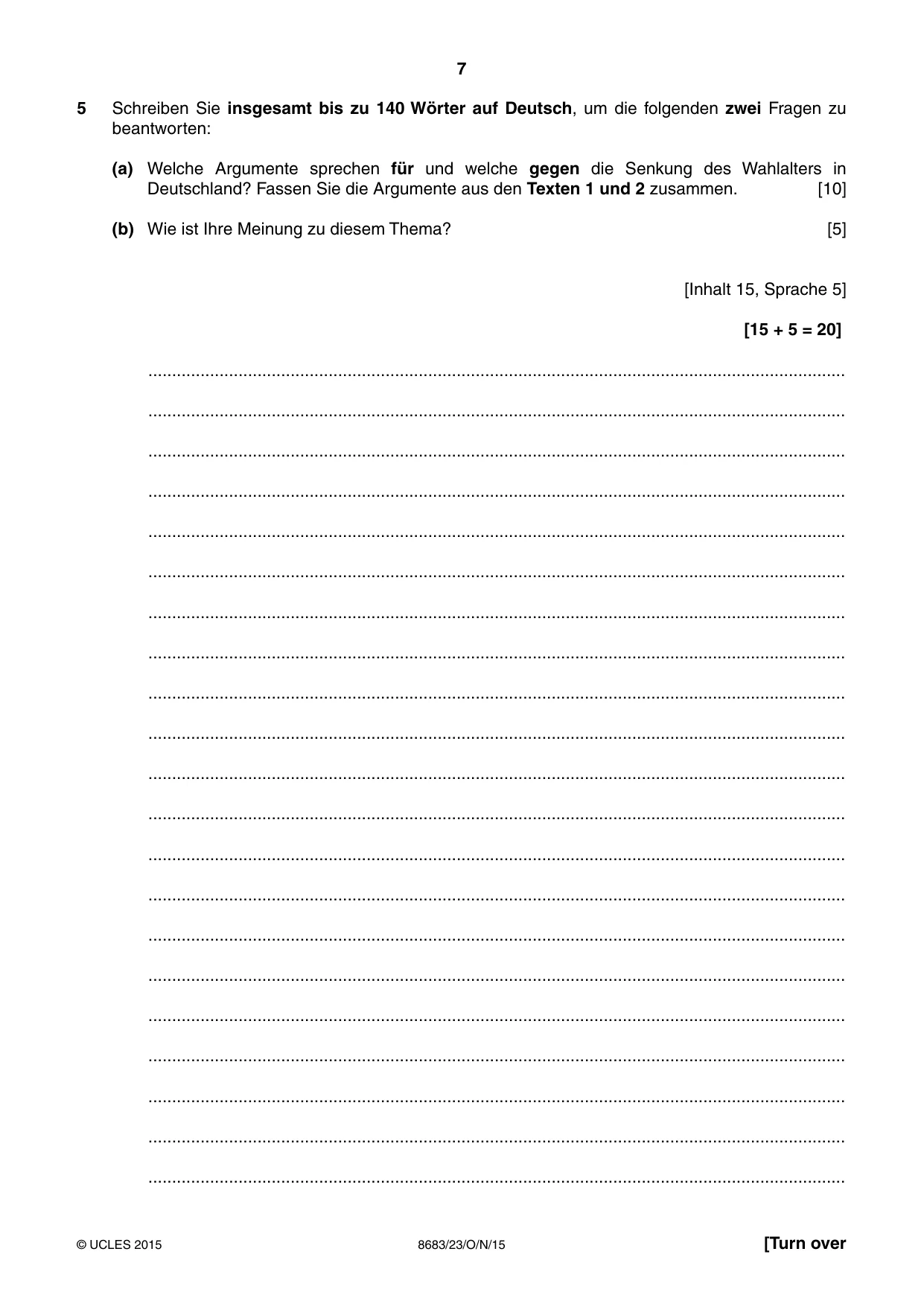 Cambridge A Level German - Language (AS Level only) 8683 2015 Oct/Nov Paper 2 · Variant 3 question paper, page 7 of 8