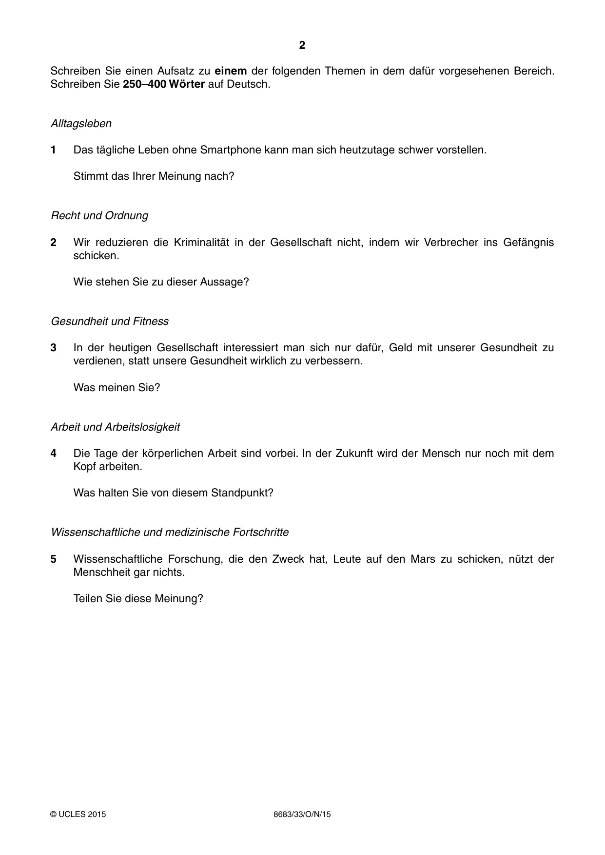 Cambridge A Level German - Language (AS Level only) 8683 2015 Oct/Nov Paper 3 · Variant 3 question paper, page 2 of 8