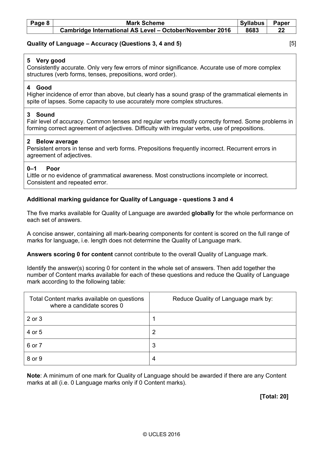 Mark scheme, page 8 of 10