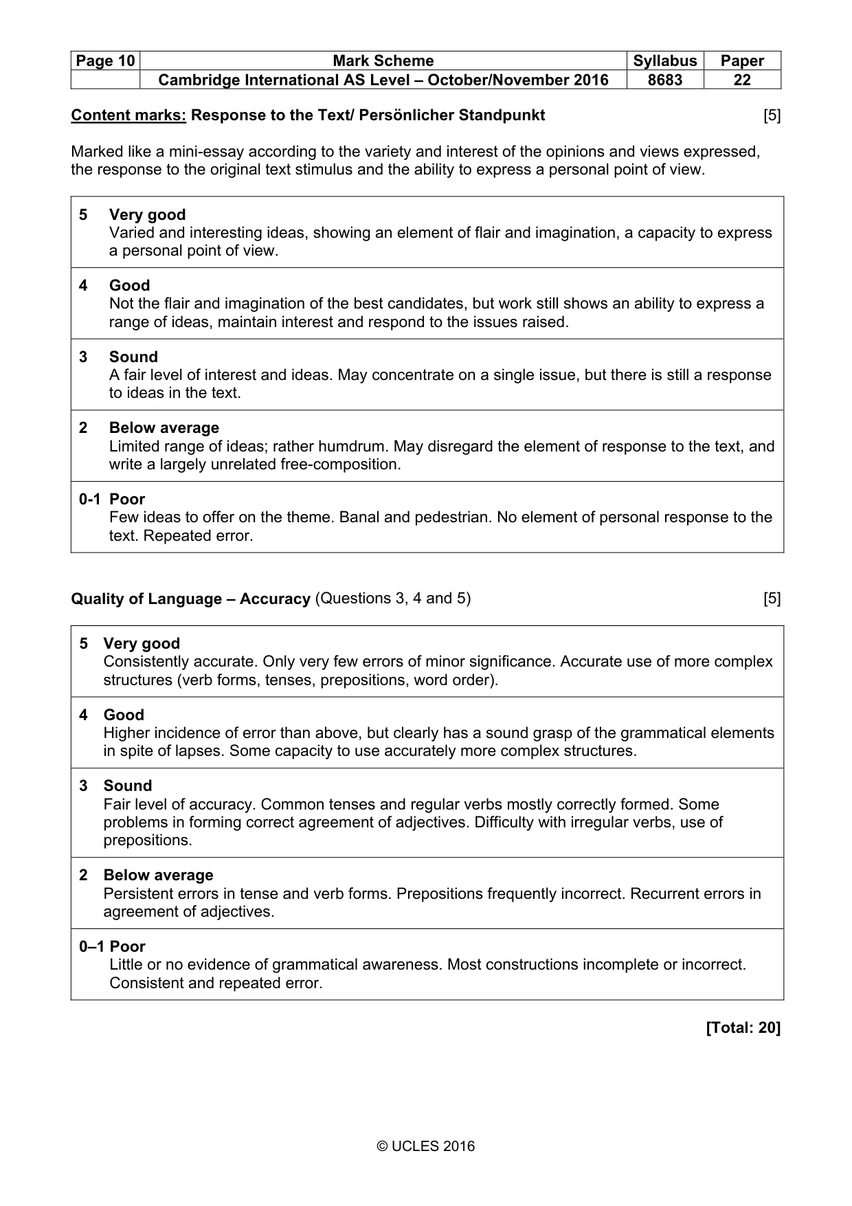 Mark scheme, page 10 of 10