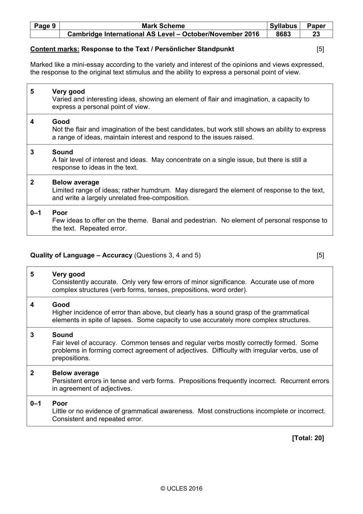 Mark scheme, page 9 of 9
