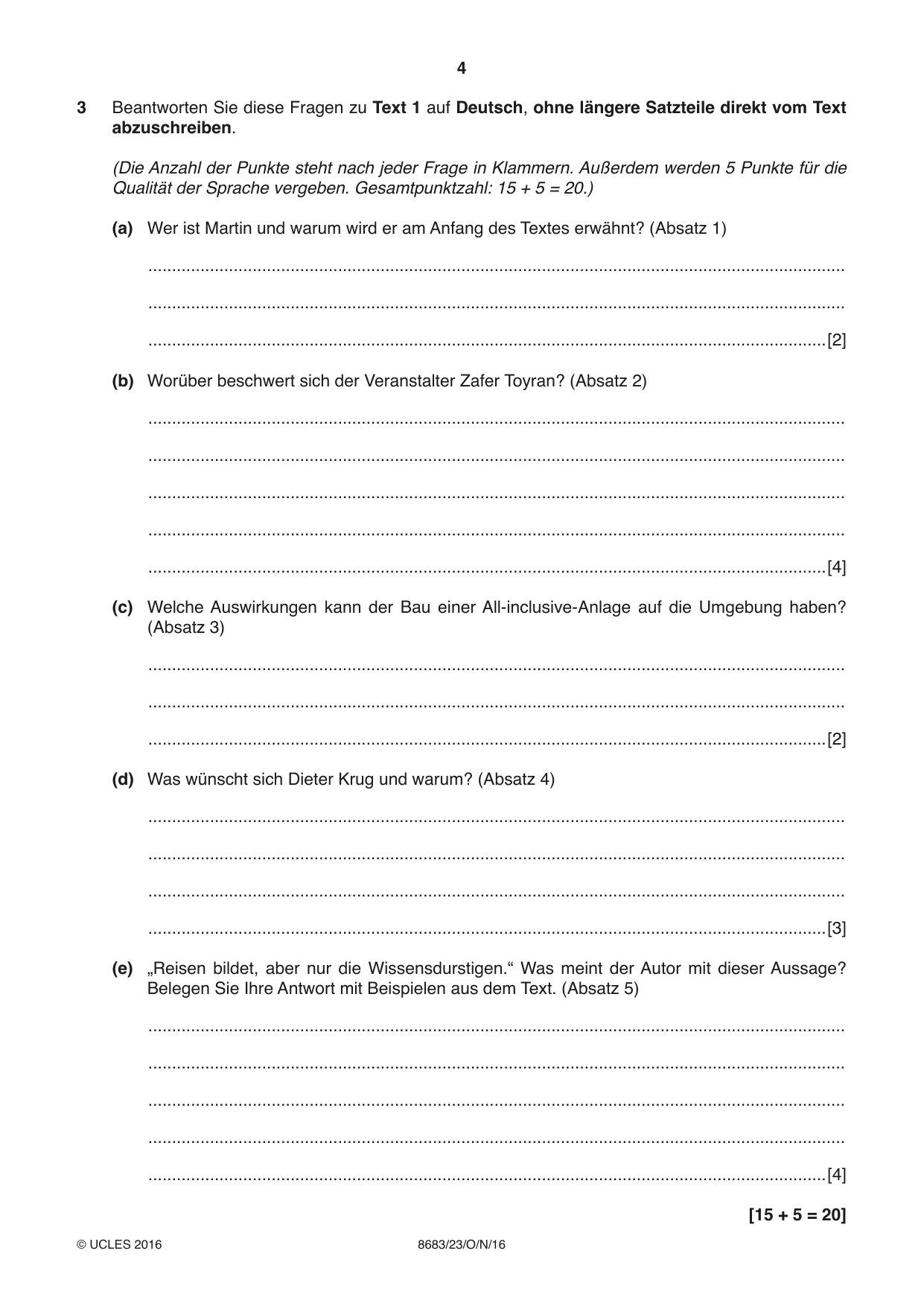 Cambridge A Level German - Language (AS Level only) 8683 2016 Oct/Nov Paper 2 · Variant 3 question paper, page 4 of 8