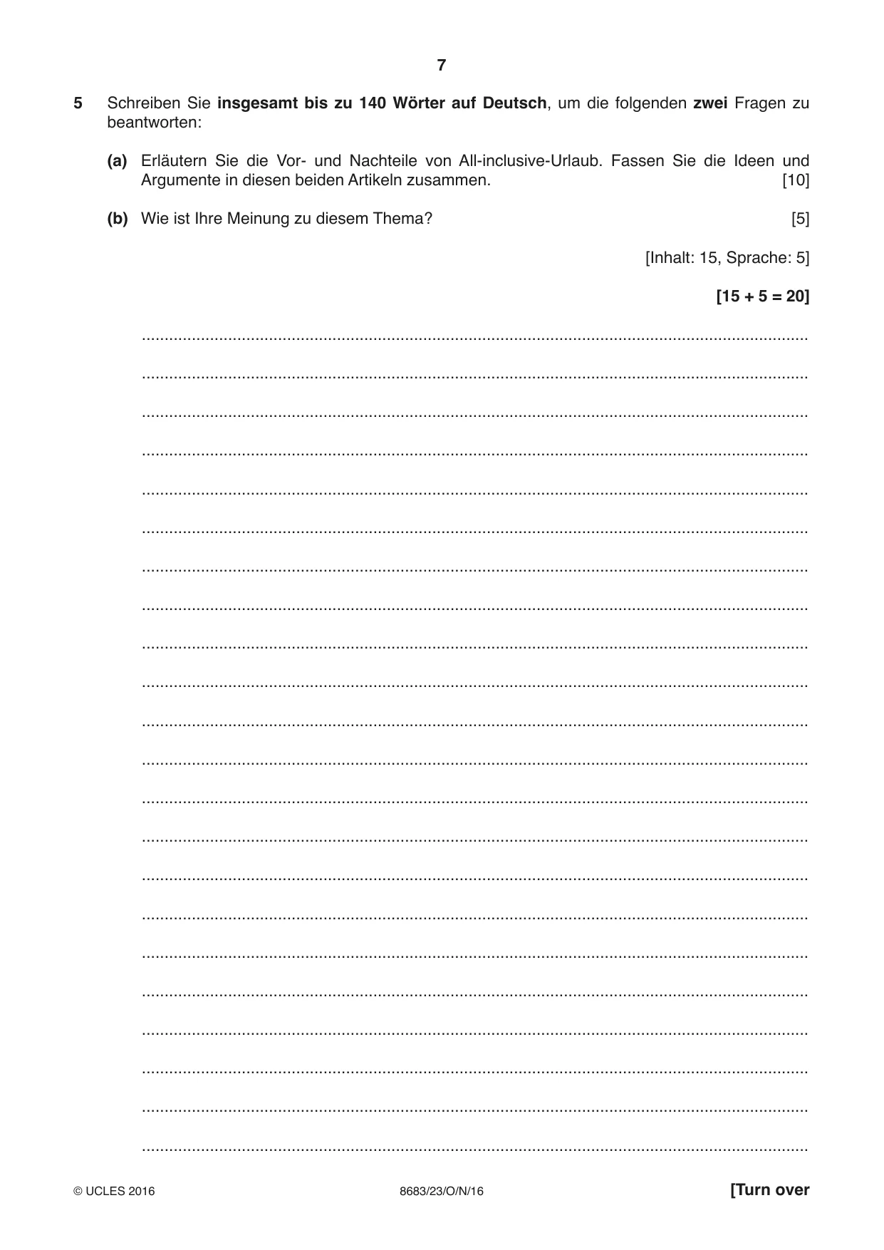 Cambridge A Level German - Language (AS Level only) 8683 2016 Oct/Nov Paper 2 · Variant 3 question paper, page 7 of 8