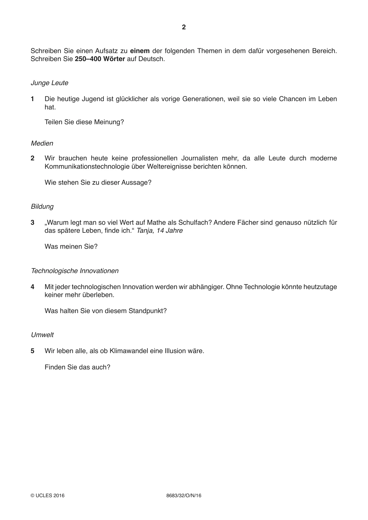 Cambridge A Level German - Language (AS Level only) 8683 2016 Oct/Nov Paper 3 · Variant 2 question paper, page 2 of 8