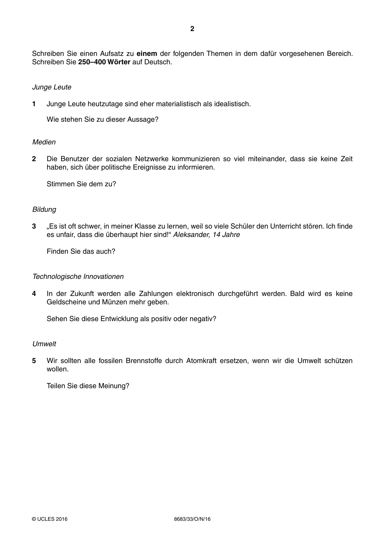 Cambridge A Level German - Language (AS Level only) 8683 2016 Oct/Nov Paper 3 · Variant 3 question paper, page 2 of 8