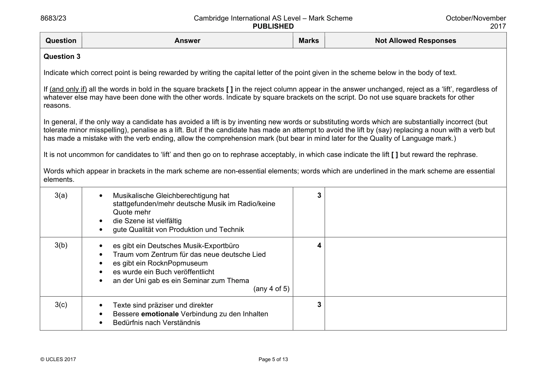 Mark scheme, page 5 of 13