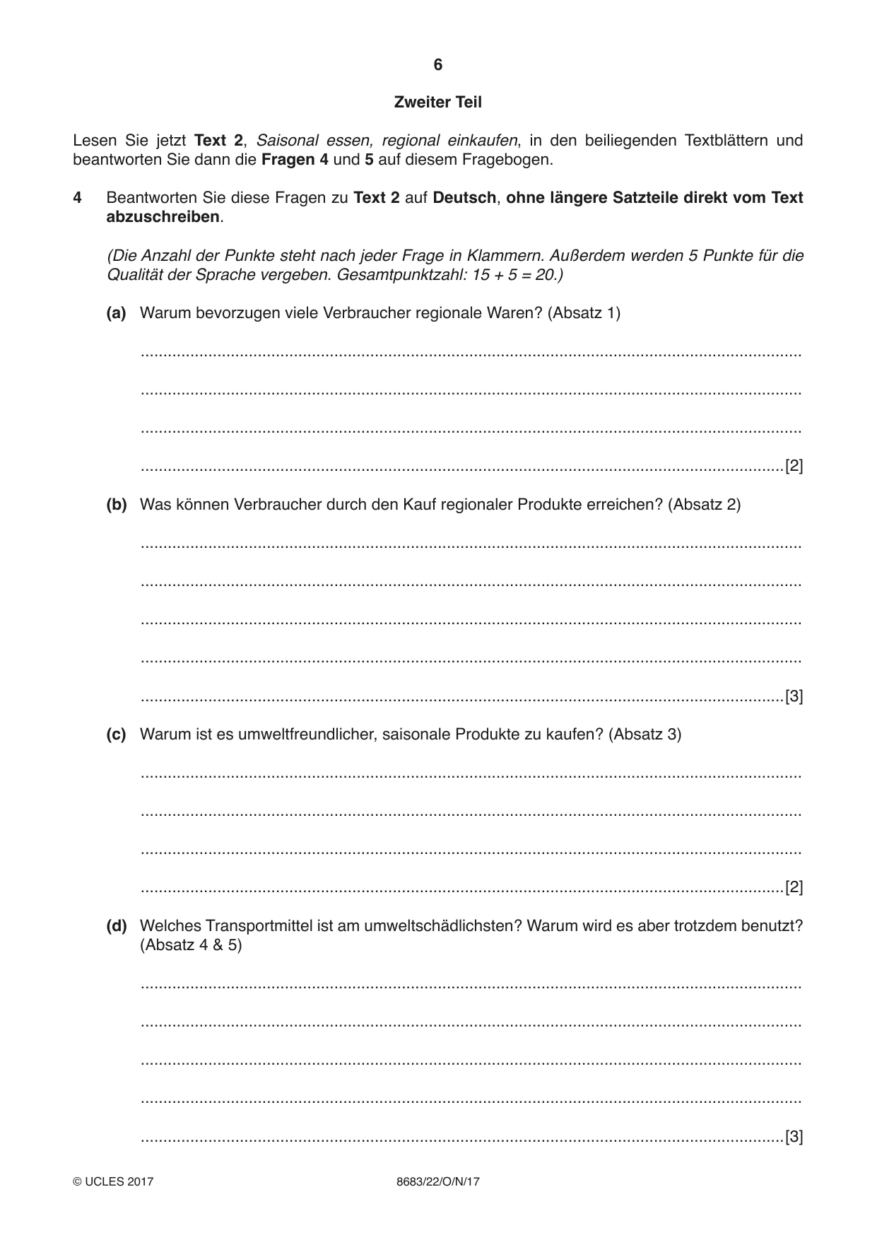 Cambridge A Level German - Language (AS Level only) 8683 2017 Oct/Nov Paper 2 · Variant 2 question paper, page 6 of 12