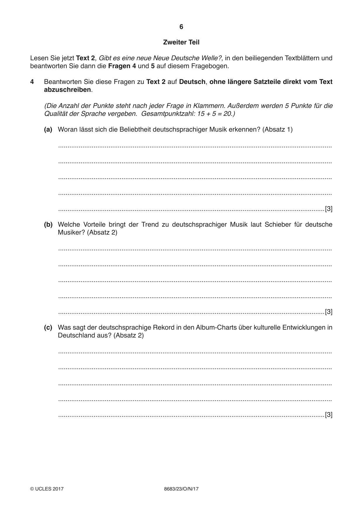 Cambridge A Level German - Language (AS Level only) 8683 2017 Oct/Nov Paper 2 · Variant 3 question paper, page 6 of 12