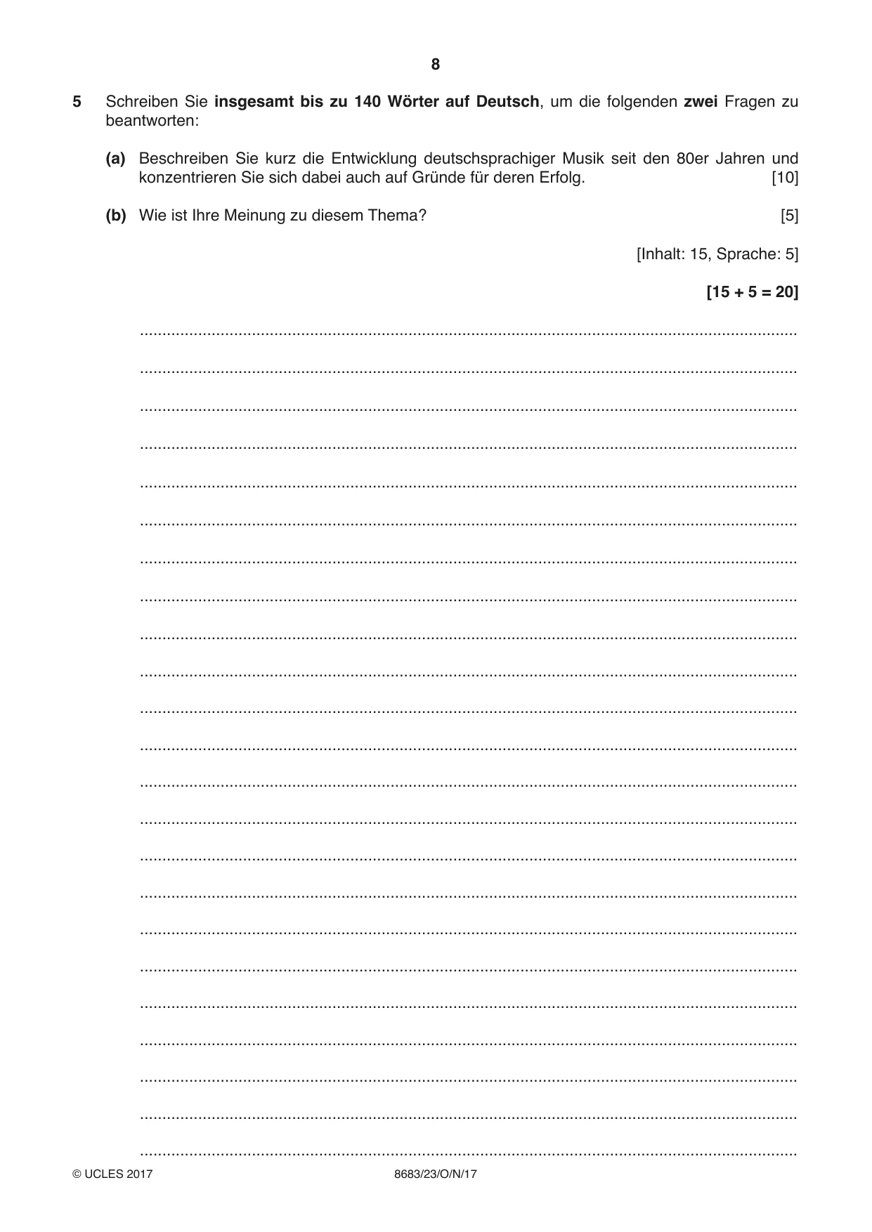 Cambridge A Level German - Language (AS Level only) 8683 2017 Oct/Nov Paper 2 · Variant 3 question paper, page 8 of 12