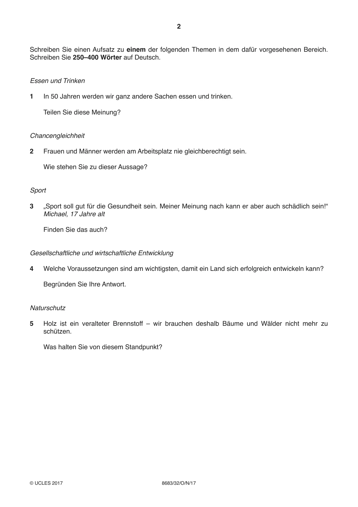 Cambridge A Level German - Language (AS Level only) 8683 2017 Oct/Nov Paper 3 · Variant 2 question paper, page 2 of 8