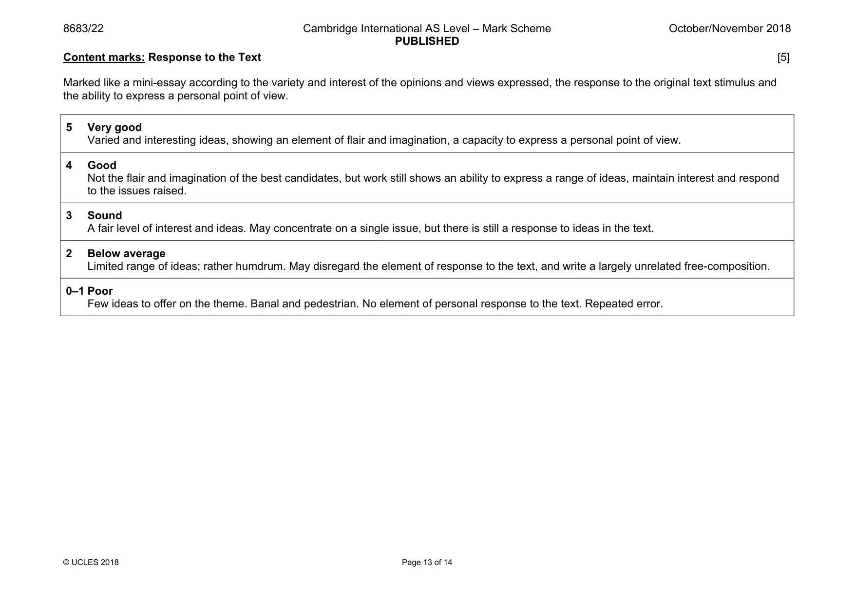 Mark scheme, page 13 of 14