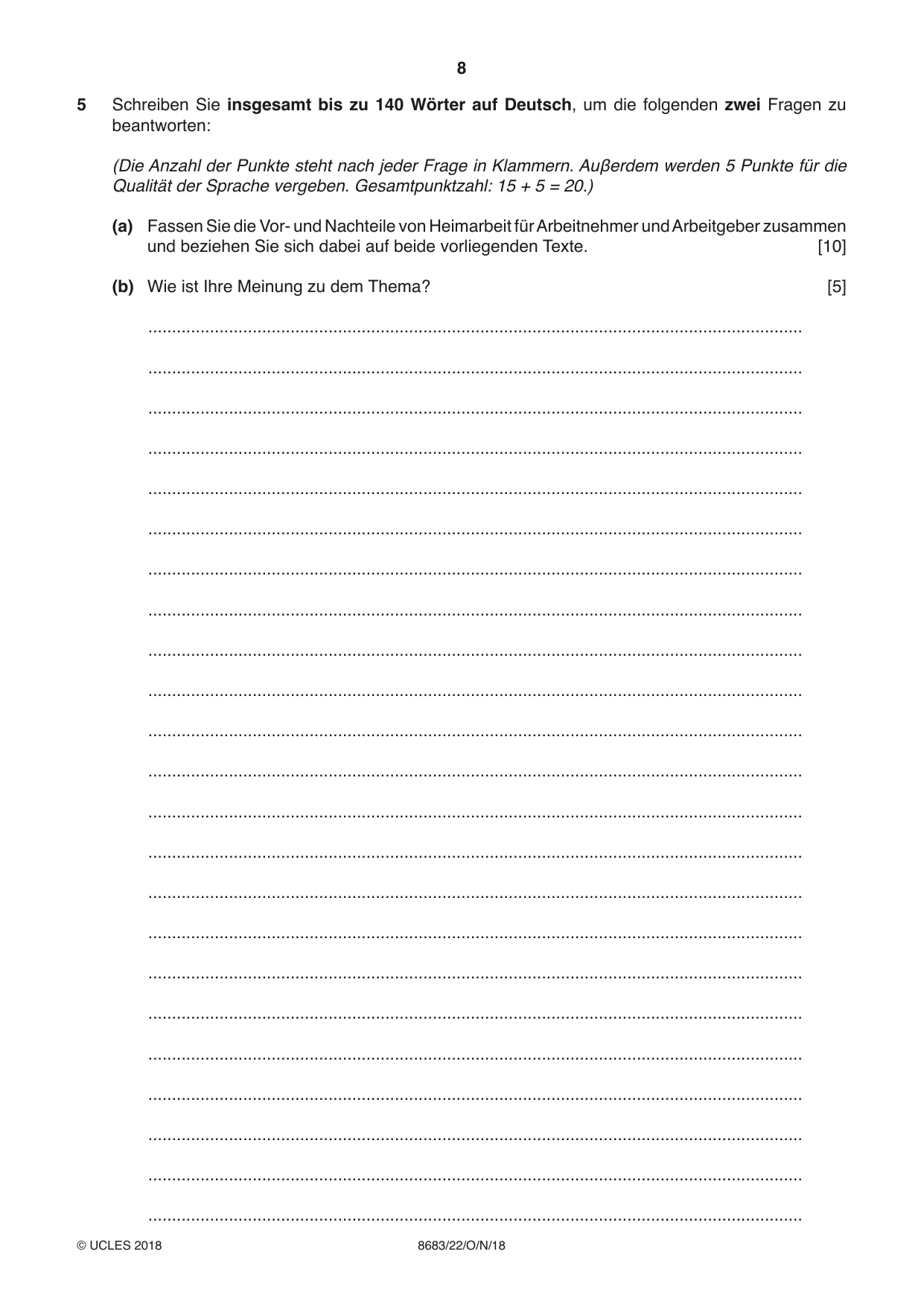Cambridge A Level German - Language (AS Level only) 8683 2018 Oct/Nov Paper 2 · Variant 2 question paper, page 8 of 12