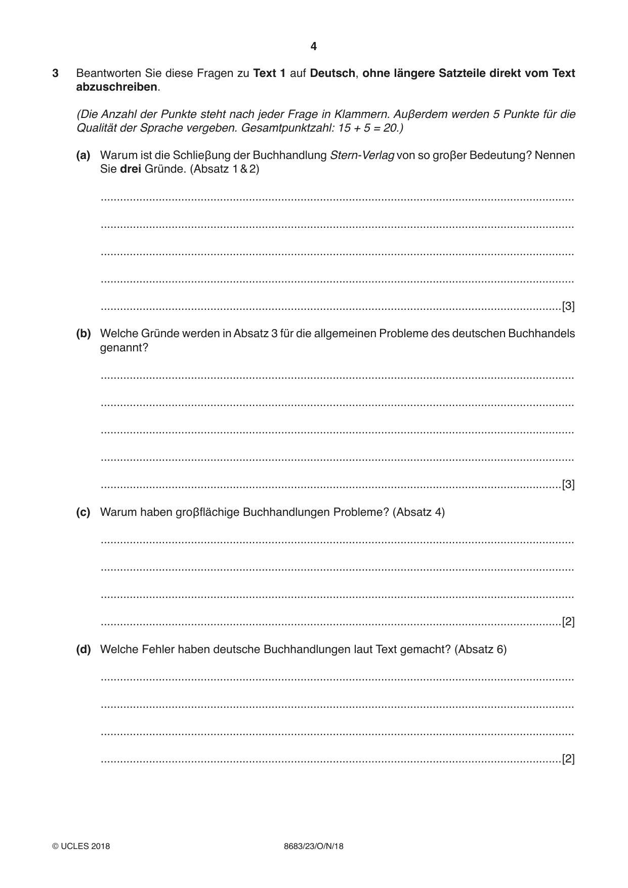 Cambridge A Level German - Language (AS Level only) 8683 2018 Oct/Nov Paper 2 · Variant 3 question paper, page 4 of 12