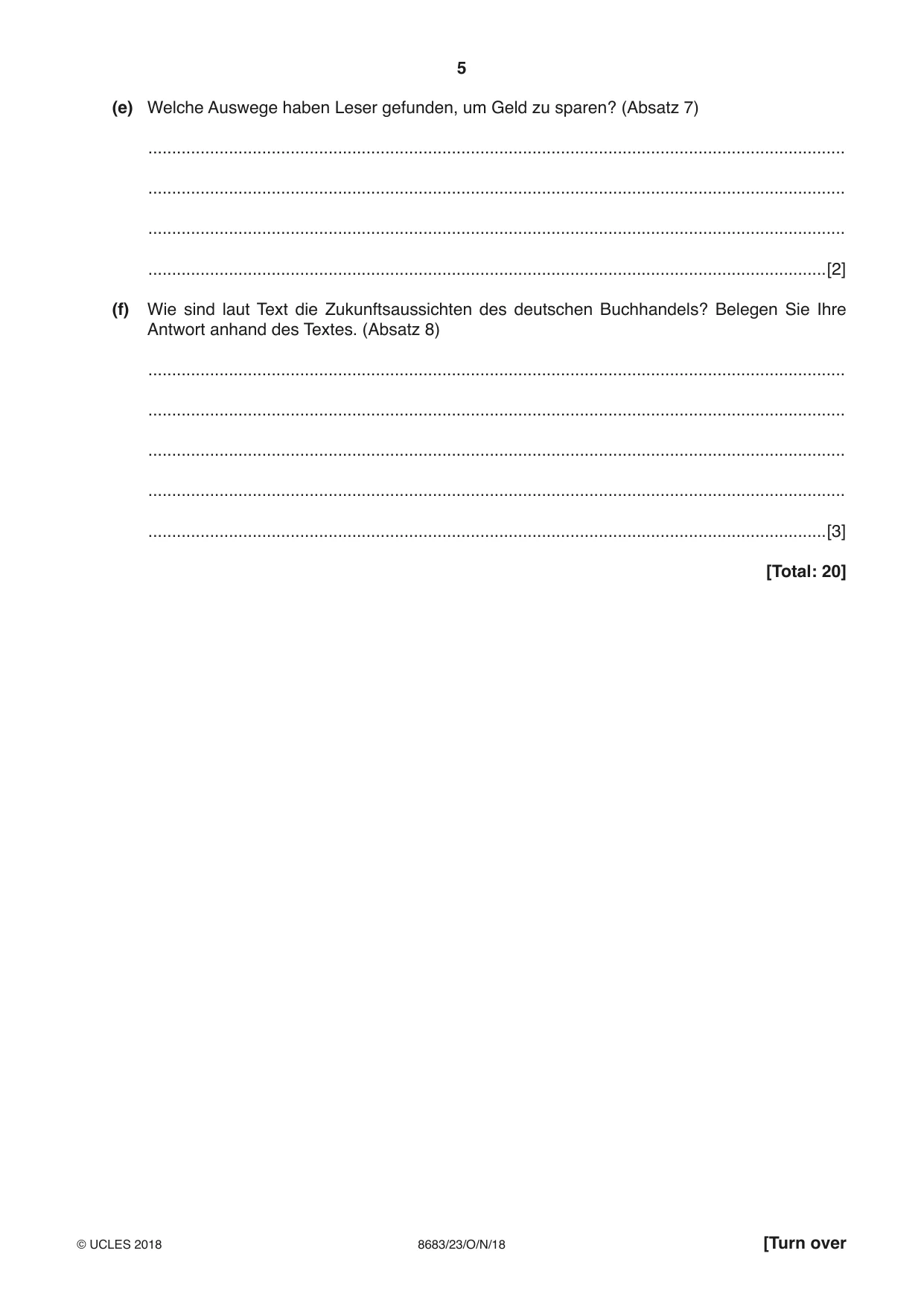 Cambridge A Level German - Language (AS Level only) 8683 2018 Oct/Nov Paper 2 · Variant 3 question paper, page 5 of 12