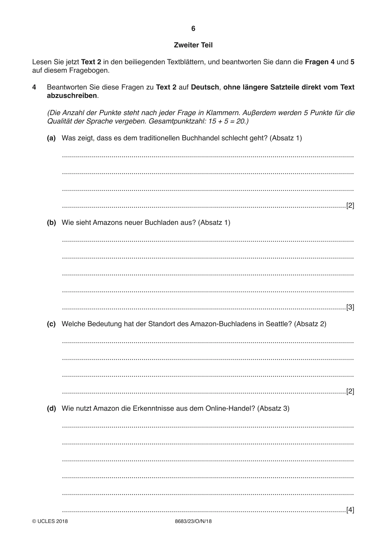Cambridge A Level German - Language (AS Level only) 8683 2018 Oct/Nov Paper 2 · Variant 3 question paper, page 6 of 12