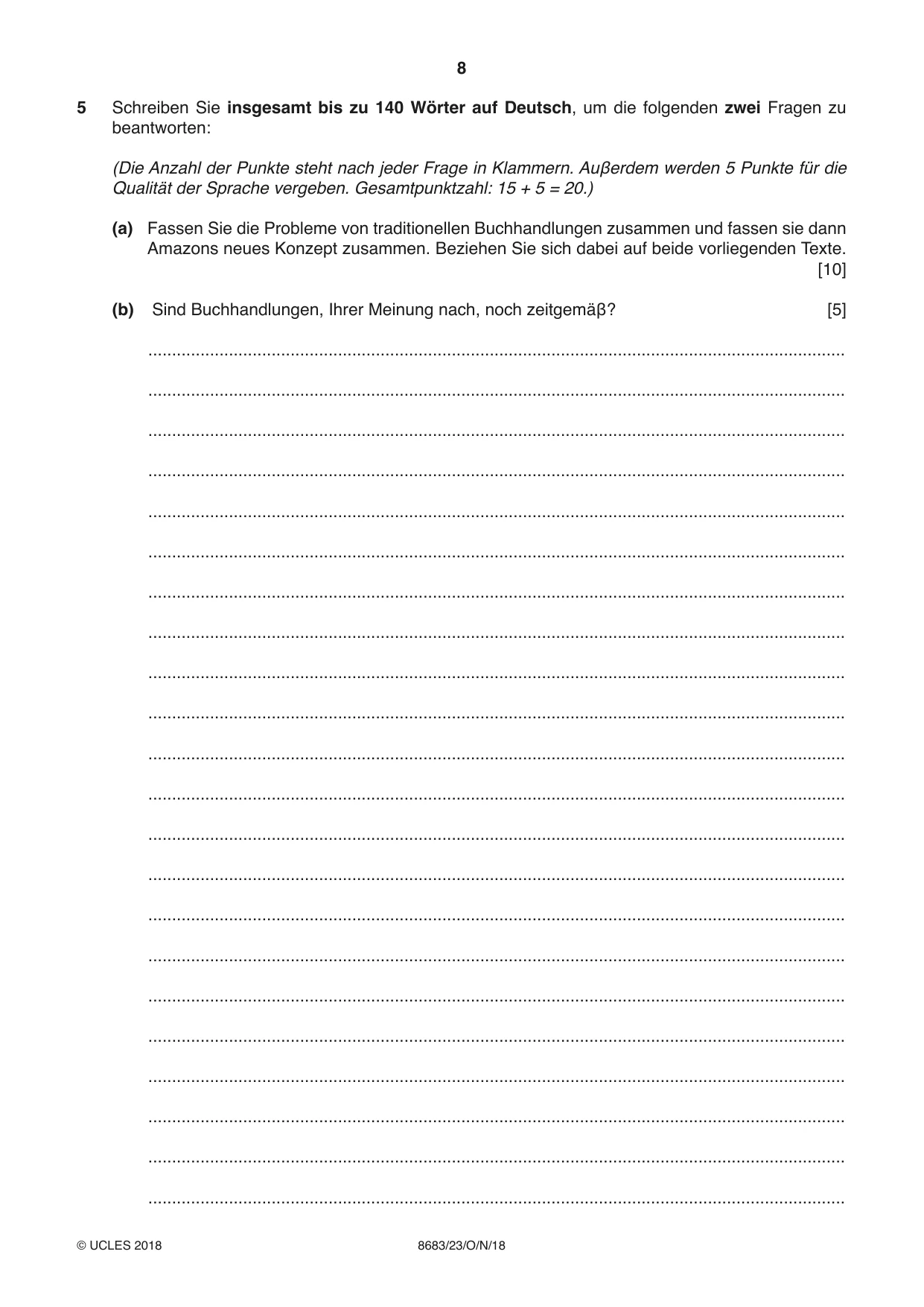 Cambridge A Level German - Language (AS Level only) 8683 2018 Oct/Nov Paper 2 · Variant 3 question paper, page 8 of 12