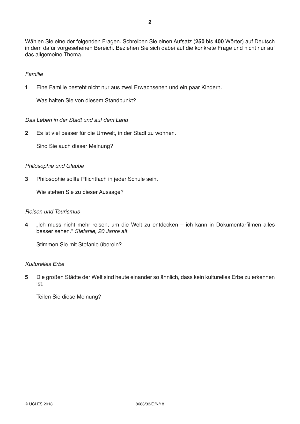 Cambridge A Level German - Language (AS Level only) 8683 2018 Oct/Nov Paper 3 · Variant 3 question paper, page 2 of 8