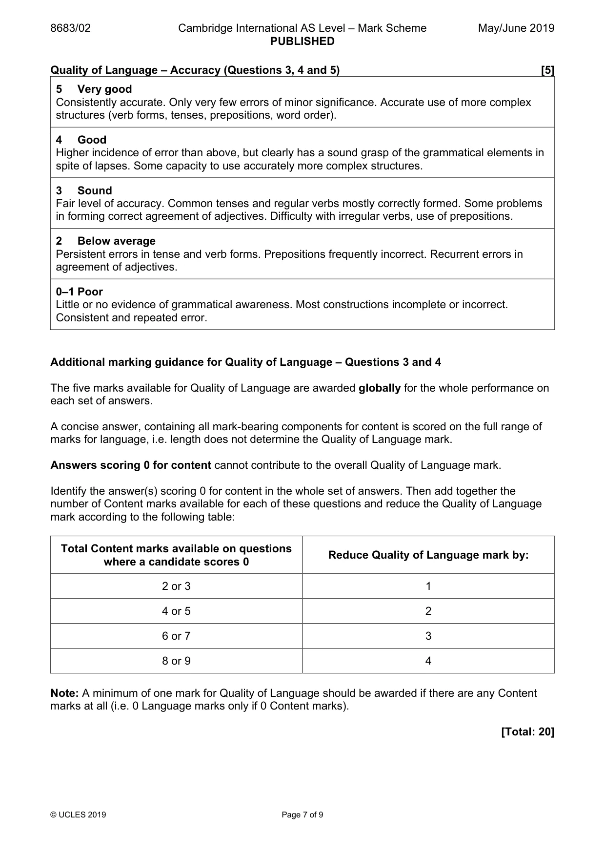 Mark scheme, page 7 of 9