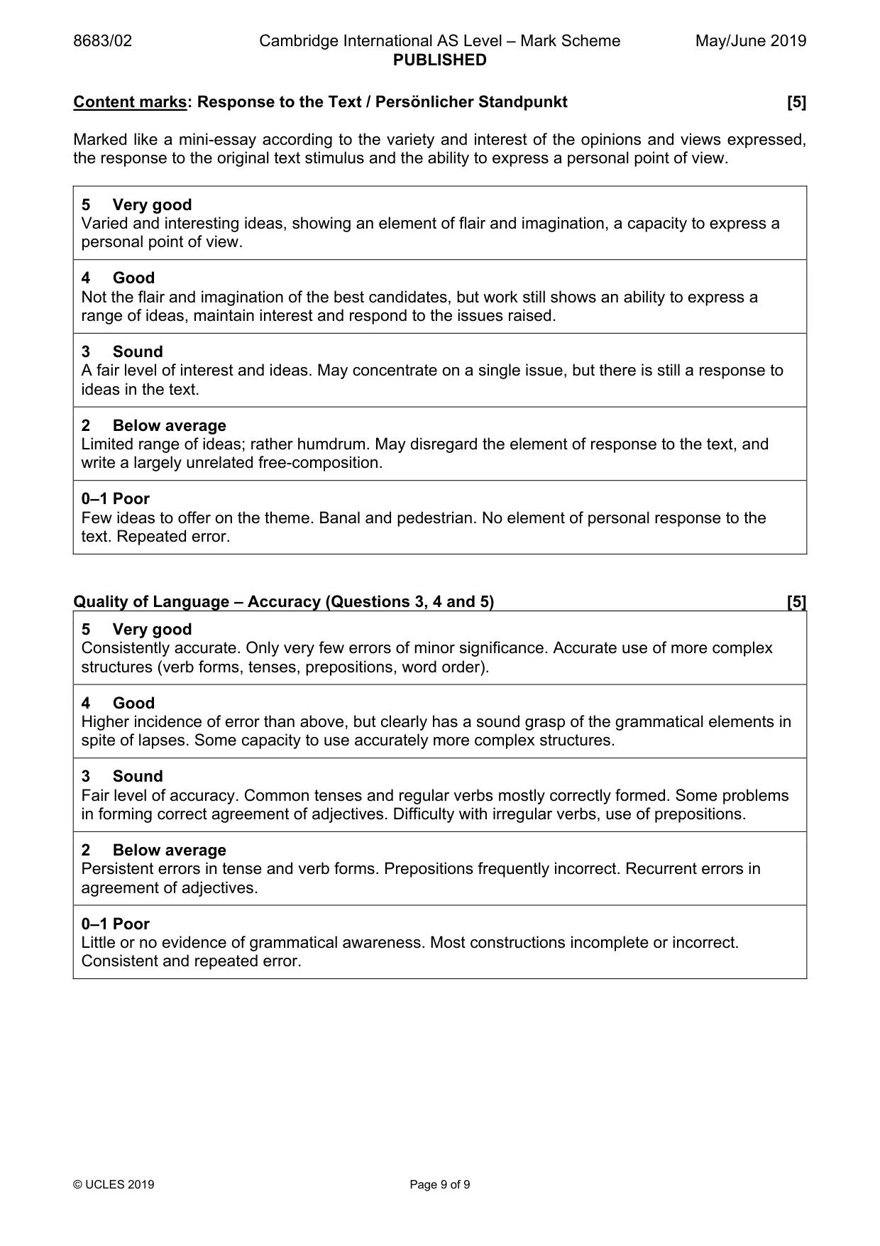 Mark scheme, page 9 of 9