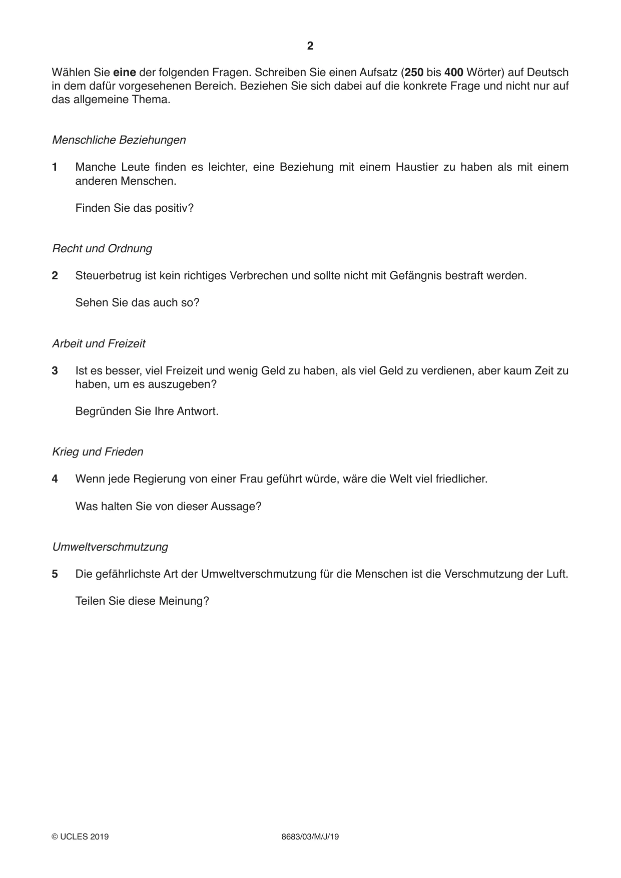 Cambridge A Level German - Language (AS Level only) 8683 2019 May/June Paper 3 · Variant 1 question paper, page 2 of 8