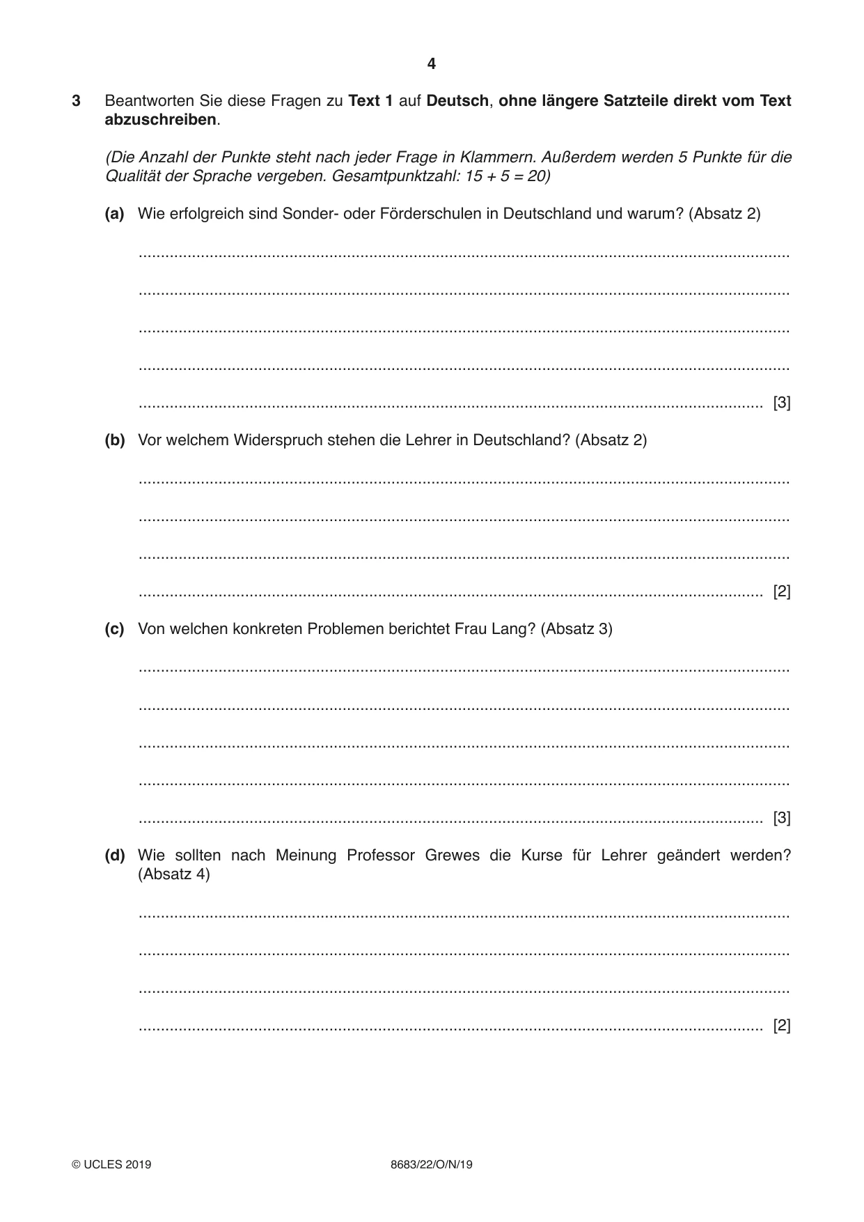 Cambridge A Level German - Language (AS Level only) 8683 2019 Oct/Nov Paper 2 · Variant 2 question paper, page 4 of 12