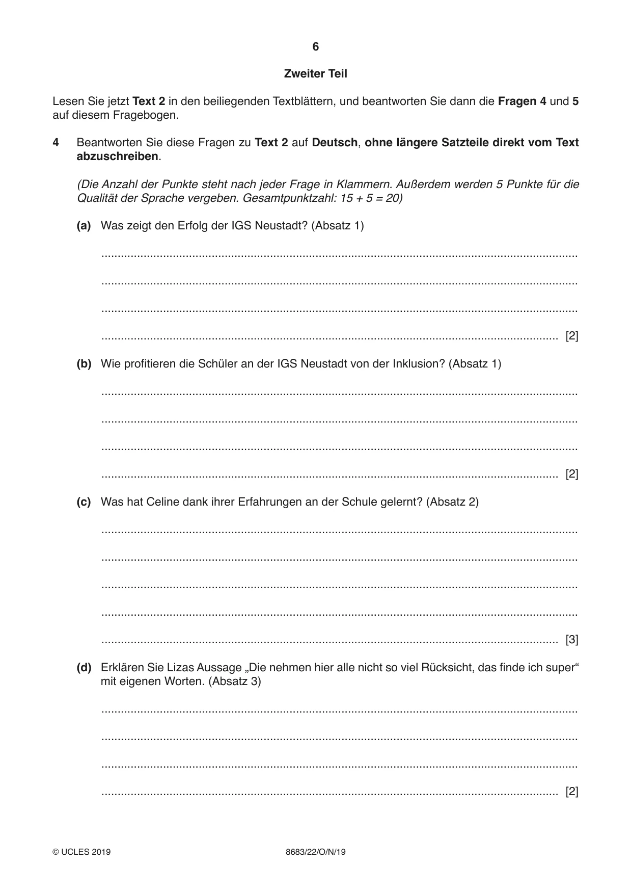 Cambridge A Level German - Language (AS Level only) 8683 2019 Oct/Nov Paper 2 · Variant 2 question paper, page 6 of 12