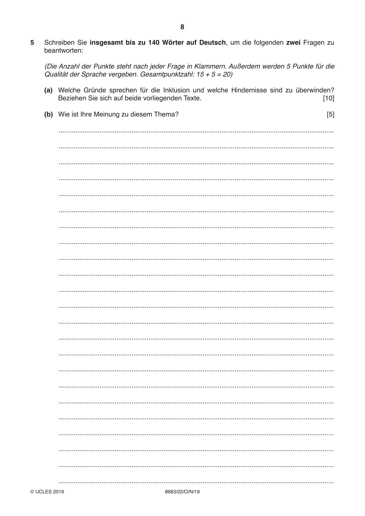 Cambridge A Level German - Language (AS Level only) 8683 2019 Oct/Nov Paper 2 · Variant 2 question paper, page 8 of 12