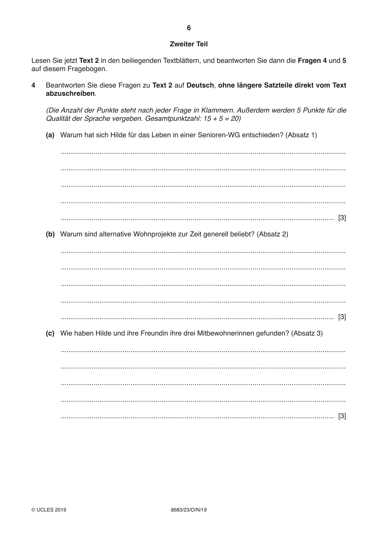 Cambridge A Level German - Language (AS Level only) 8683 2019 Oct/Nov Paper 2 · Variant 3 question paper, page 6 of 12