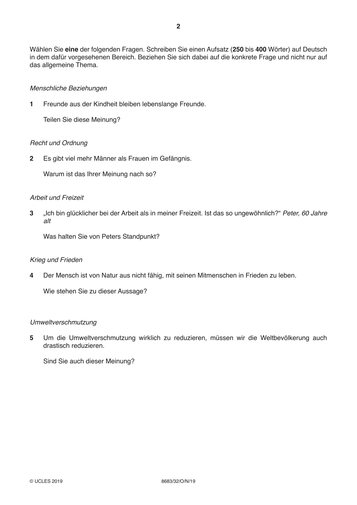 Cambridge A Level German - Language (AS Level only) 8683 2019 Oct/Nov Paper 3 · Variant 2 question paper, page 2 of 8