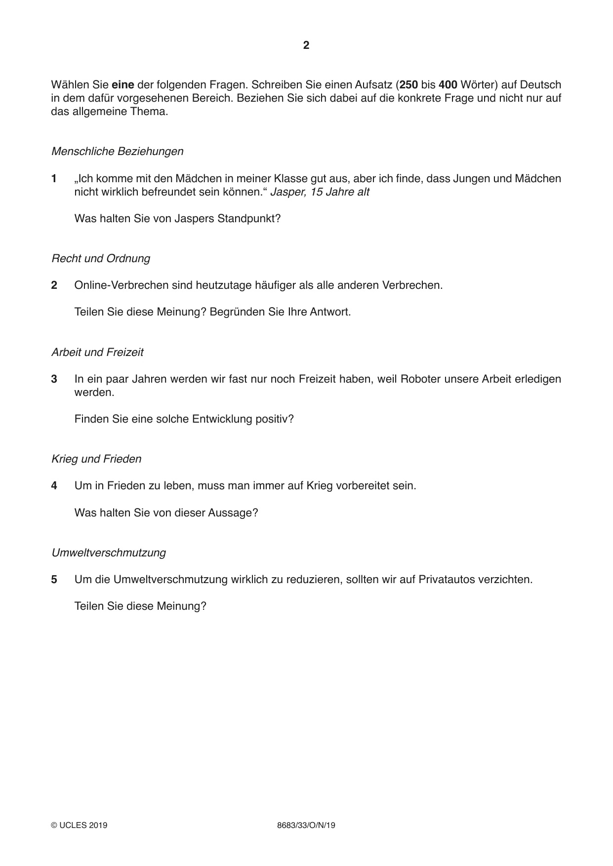 Cambridge A Level German - Language (AS Level only) 8683 2019 Oct/Nov Paper 3 · Variant 3 question paper, page 2 of 8