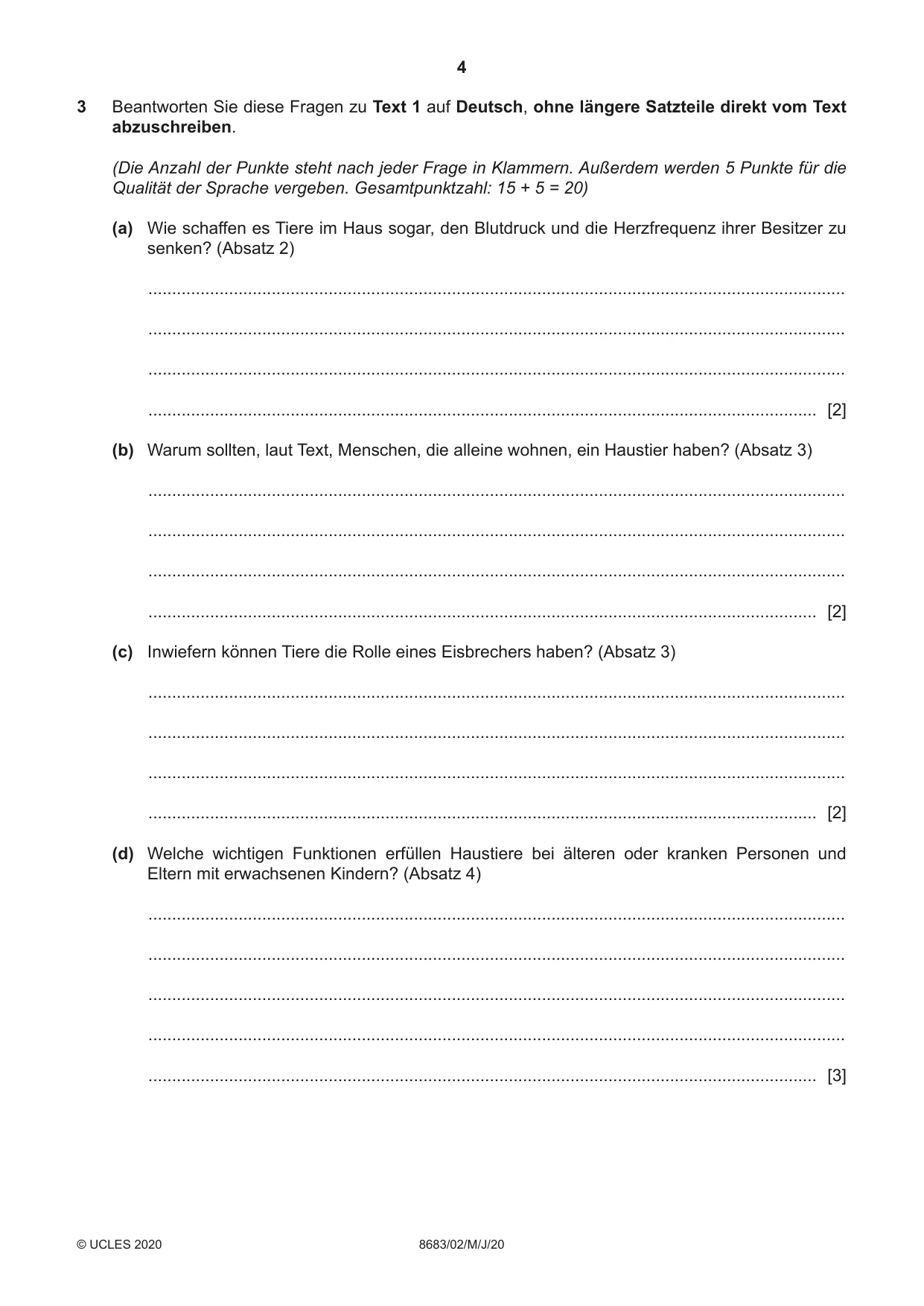 Cambridge A Level German - Language (AS Level only) 8683 2020 May/June Paper 2 · Variant 0 question paper, page 4 of 12