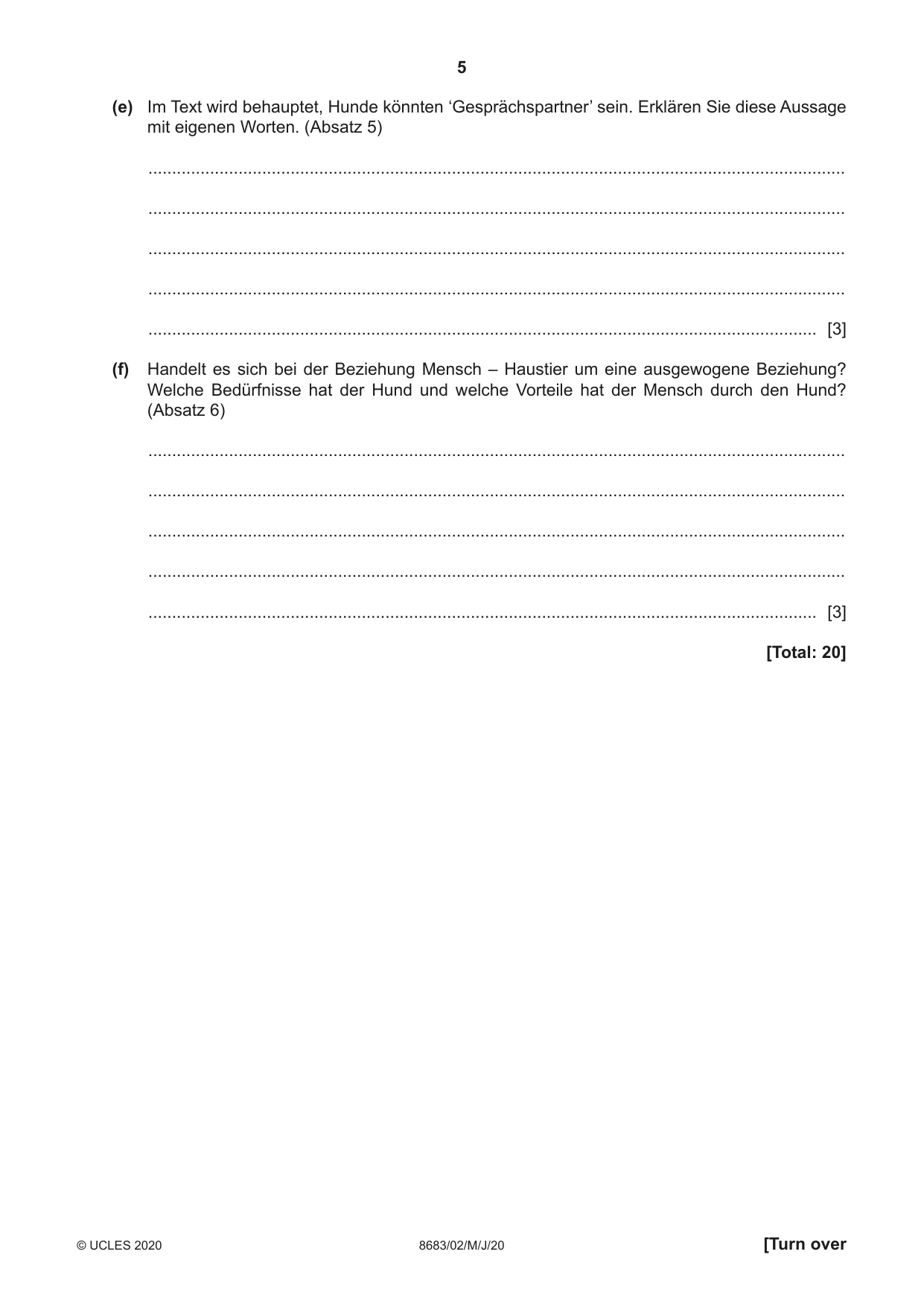 Cambridge A Level German - Language (AS Level only) 8683 2020 May/June Paper 2 · Variant 0 question paper, page 5 of 12