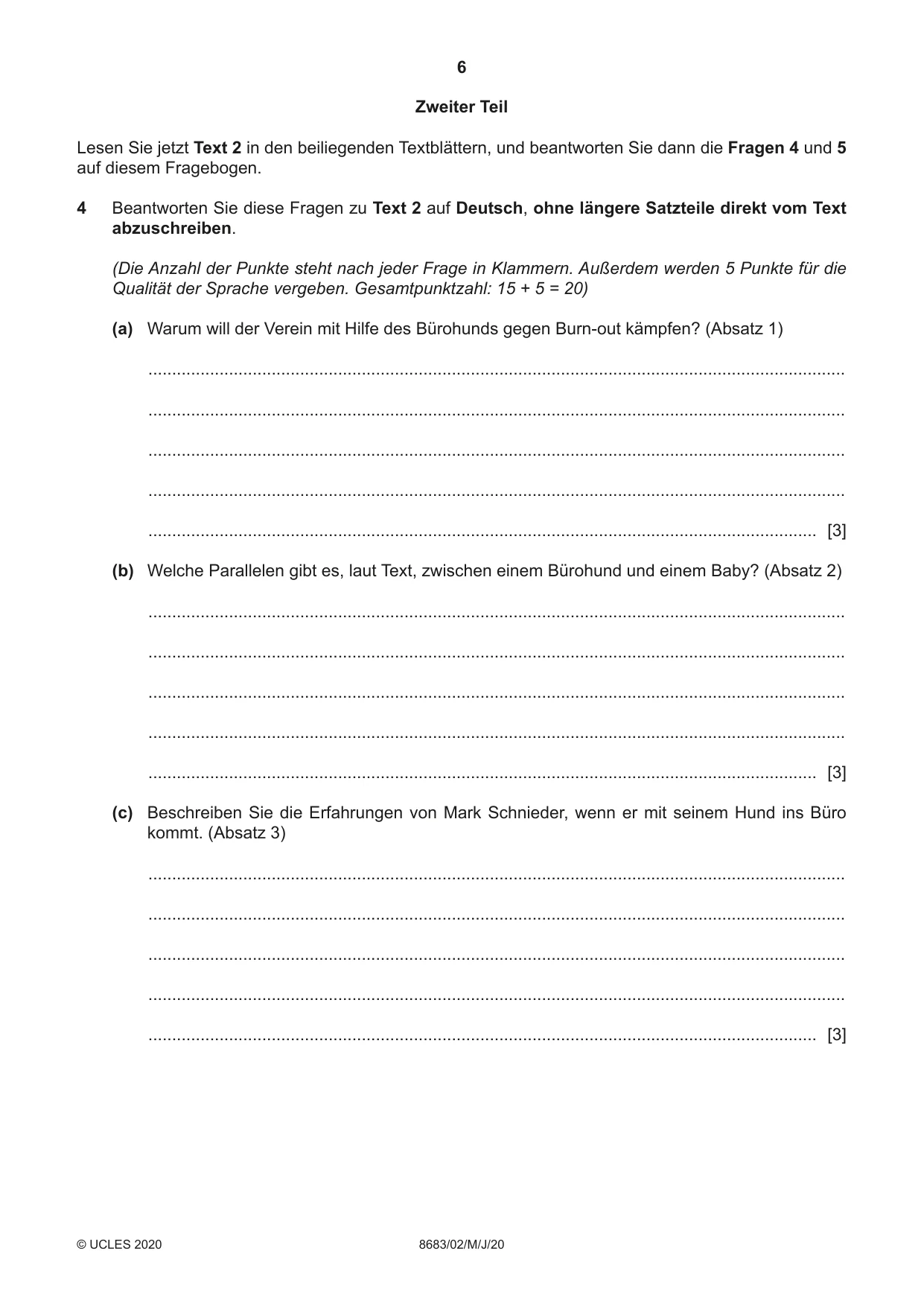 Cambridge A Level German - Language (AS Level only) 8683 2020 May/June Paper 2 · Variant 0 question paper, page 6 of 12