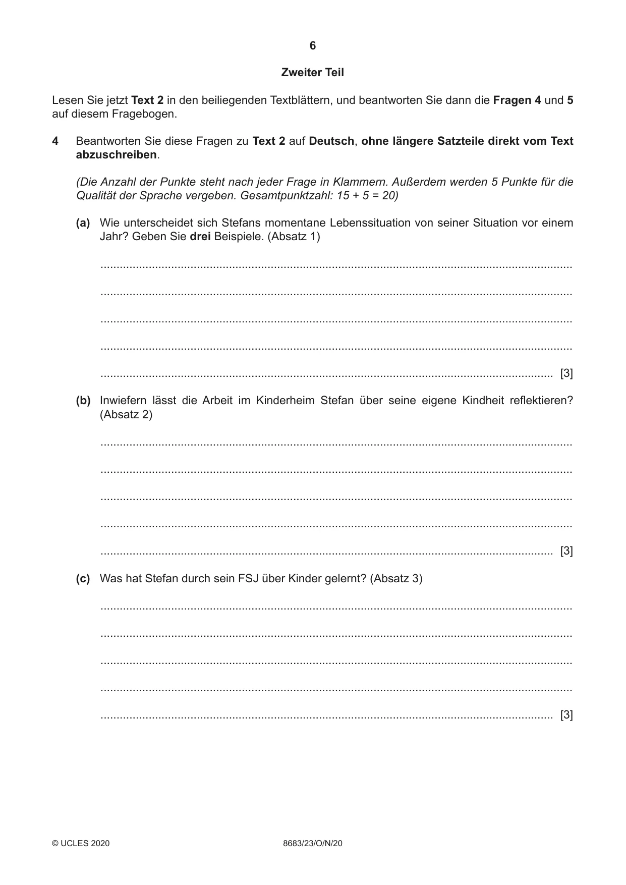 Cambridge A Level German - Language (AS Level only) 8683 2020 Oct/Nov Paper 2 · Variant 3 question paper, page 6 of 12