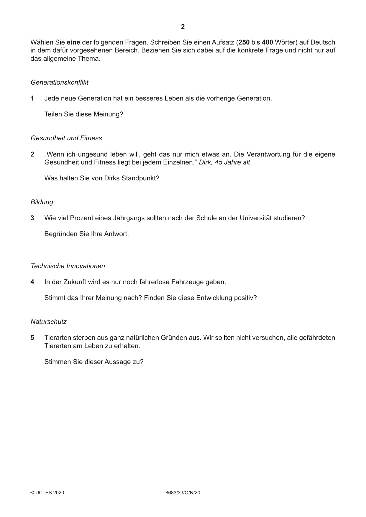 Cambridge A Level German - Language (AS Level only) 8683 2020 Oct/Nov Paper 3 · Variant 3 question paper, page 2 of 8