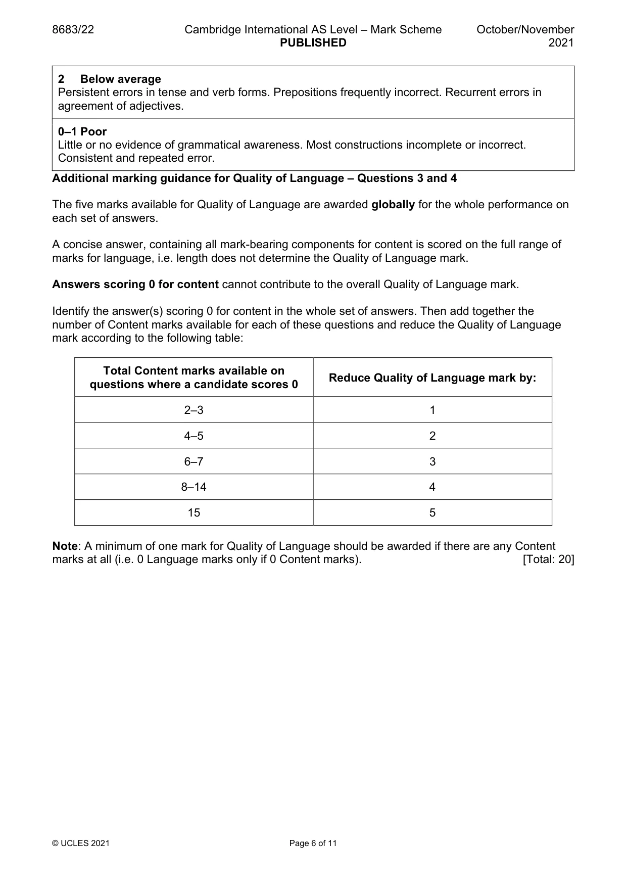 Mark scheme, page 6 of 11