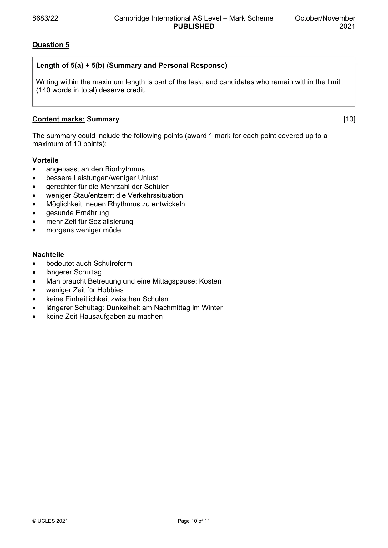 Mark scheme, page 10 of 11