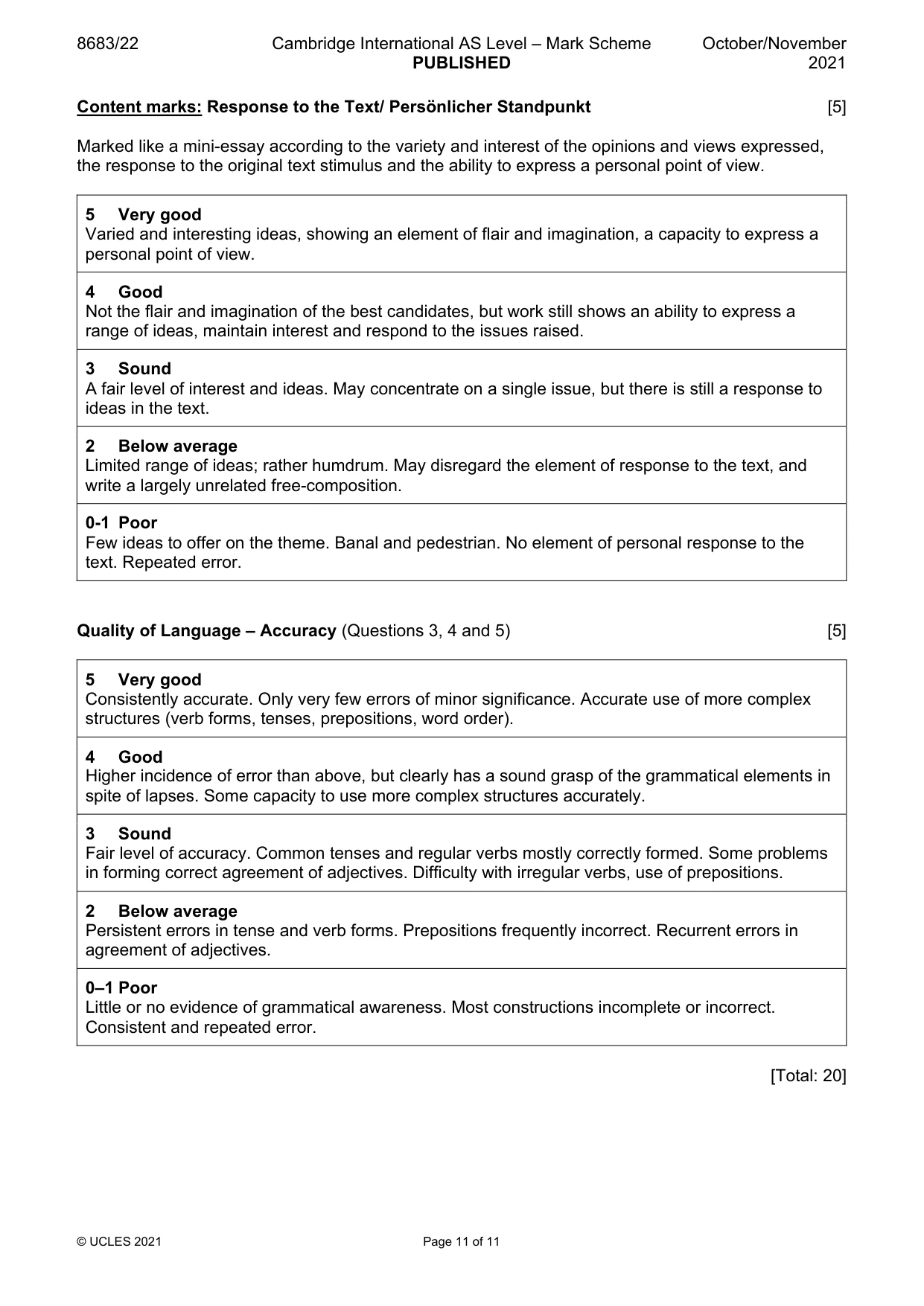 Mark scheme, page 11 of 11