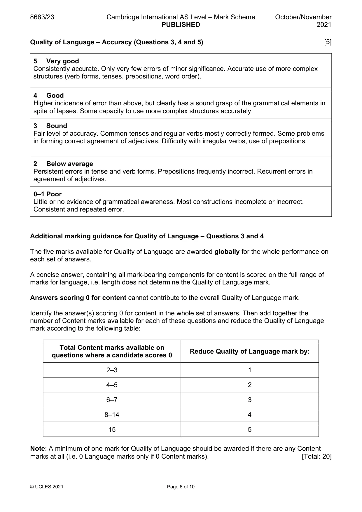 Mark scheme, page 6 of 10